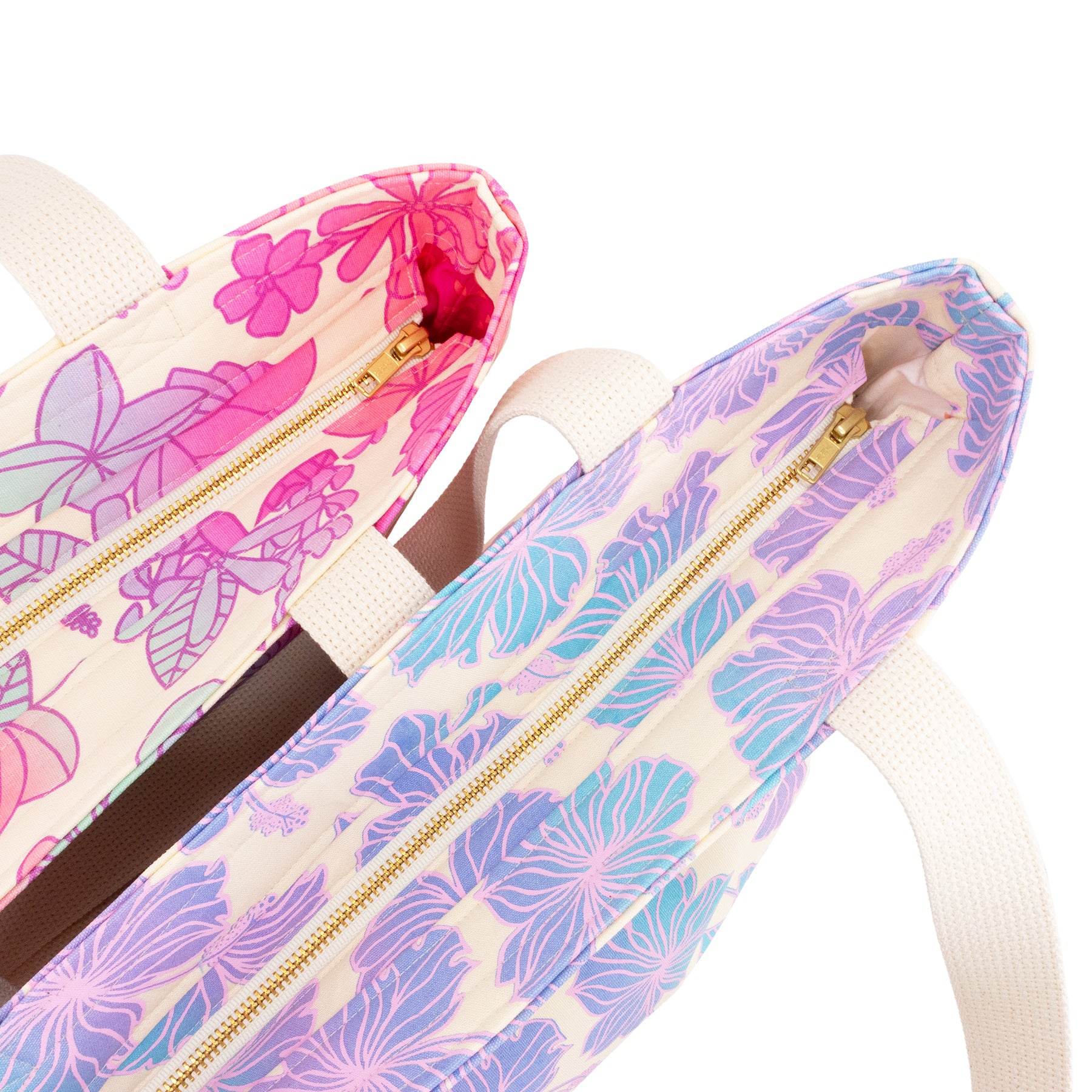 Beach Bag Tote Deluxe • Hibiscus • Pink over Blue and Purple Ombre