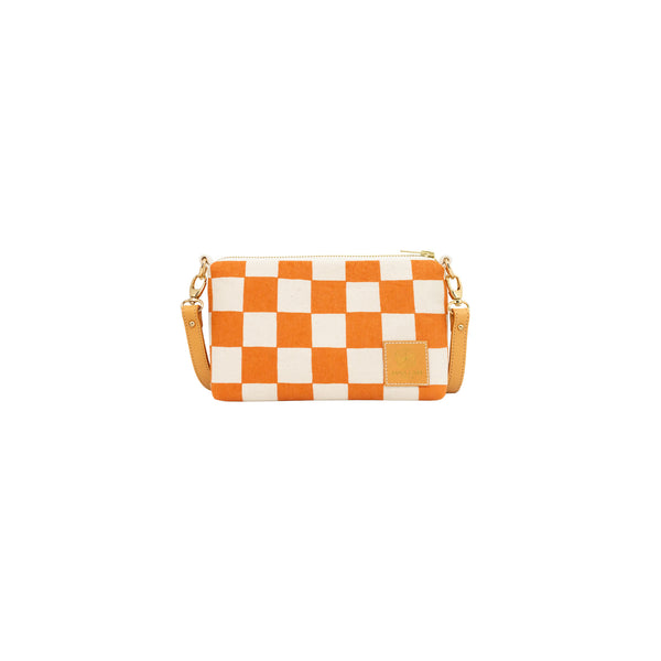 Mini Slim Zipper Cross Body • Checkerboard • Burnt Orange
