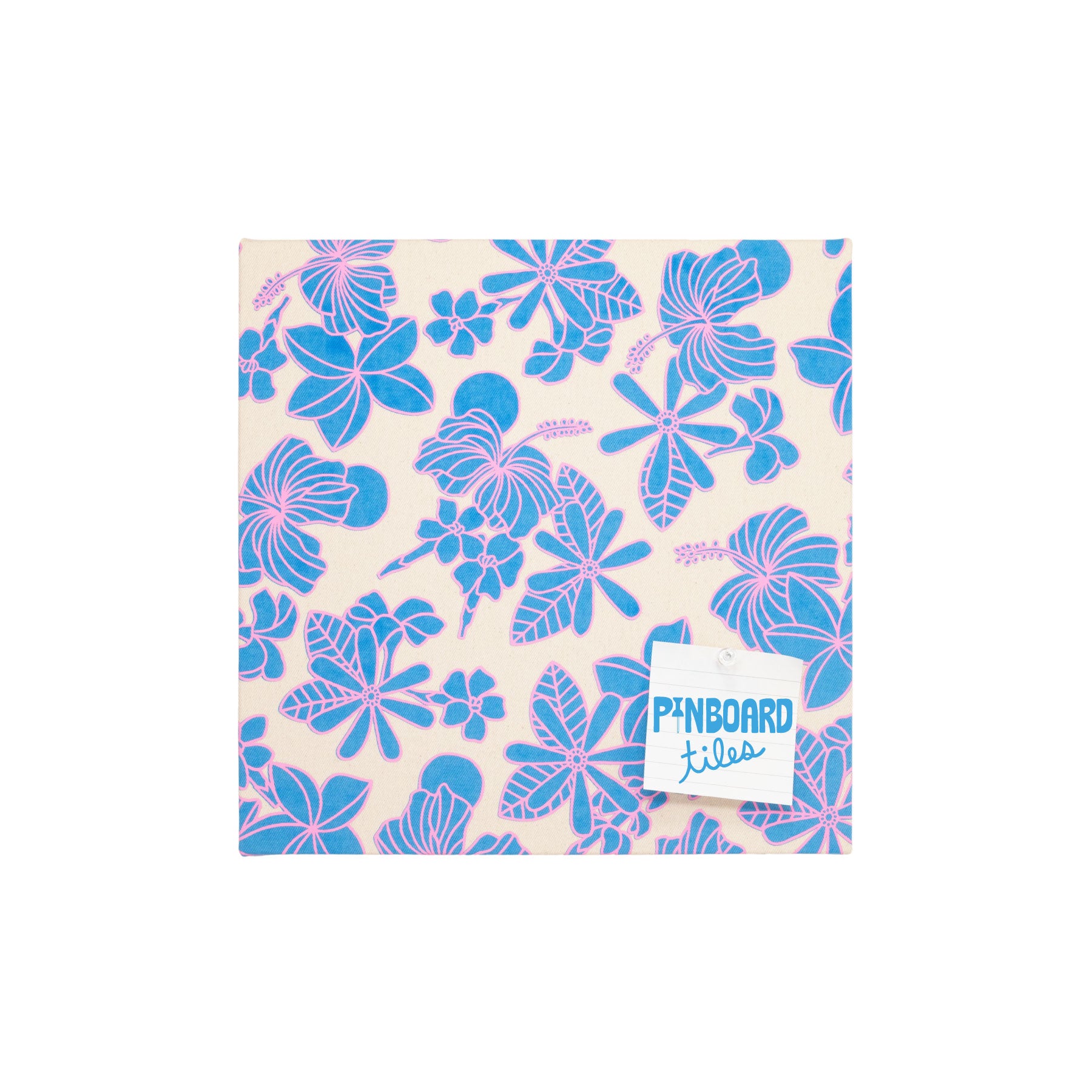 12x12 Fabric Pinboard Tile • Honey Girl Blooms • Pink over Blue