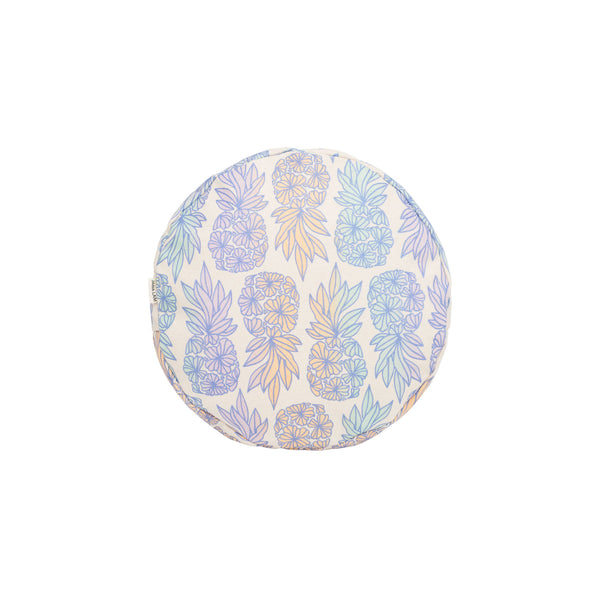 Roundie Pillow • Seaflower Pineapple • Metallic Blue over Lavender, Cantaloupe, and Blue Ombre