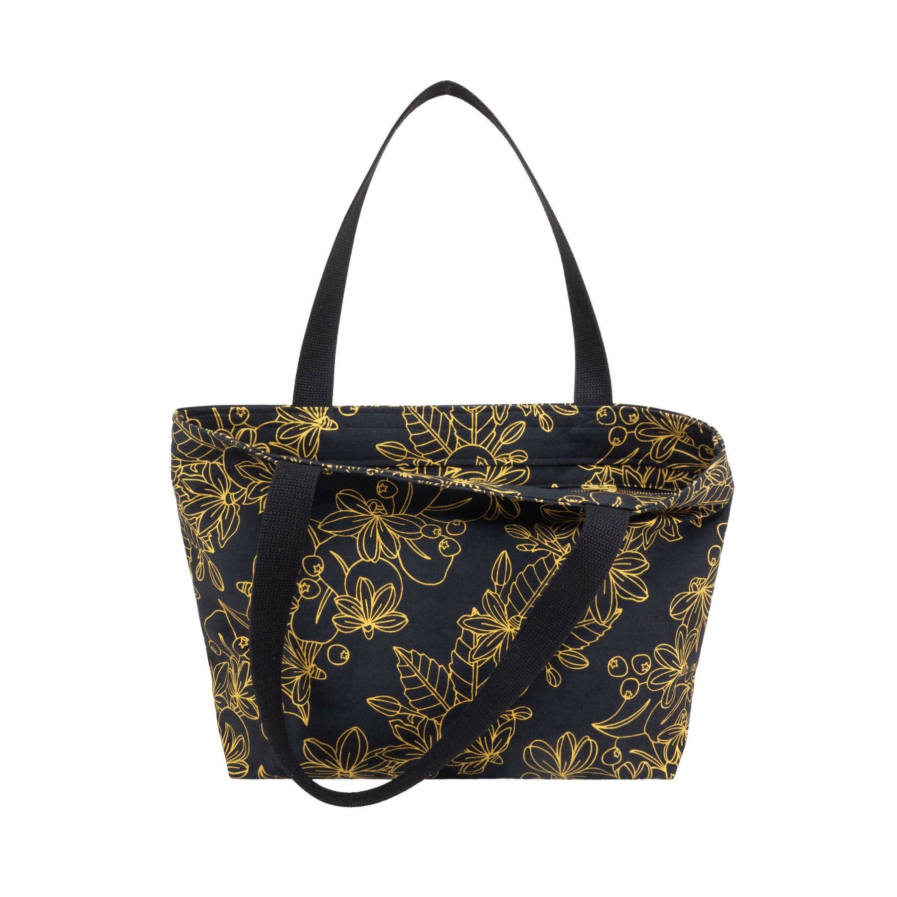 Beach Bag Tote Deluxe • Naupaka • Gold on Black Fabric