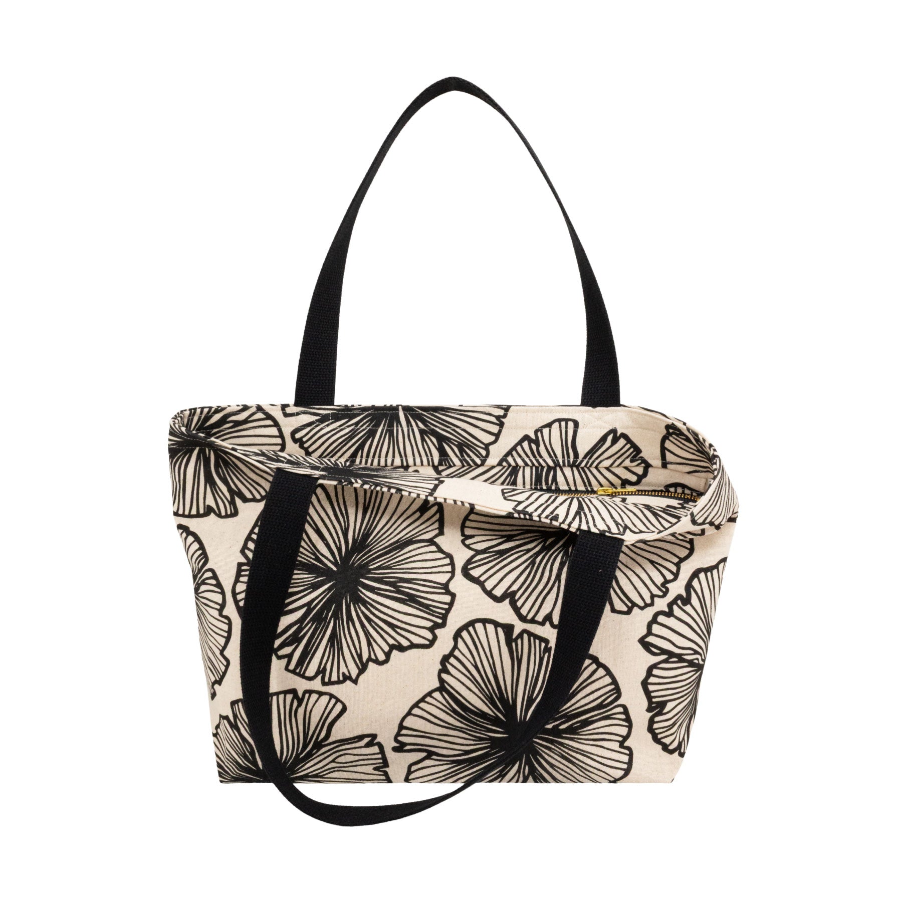 Beach Bag Tote Deluxe • Seaflower • Black on Natural Fabric