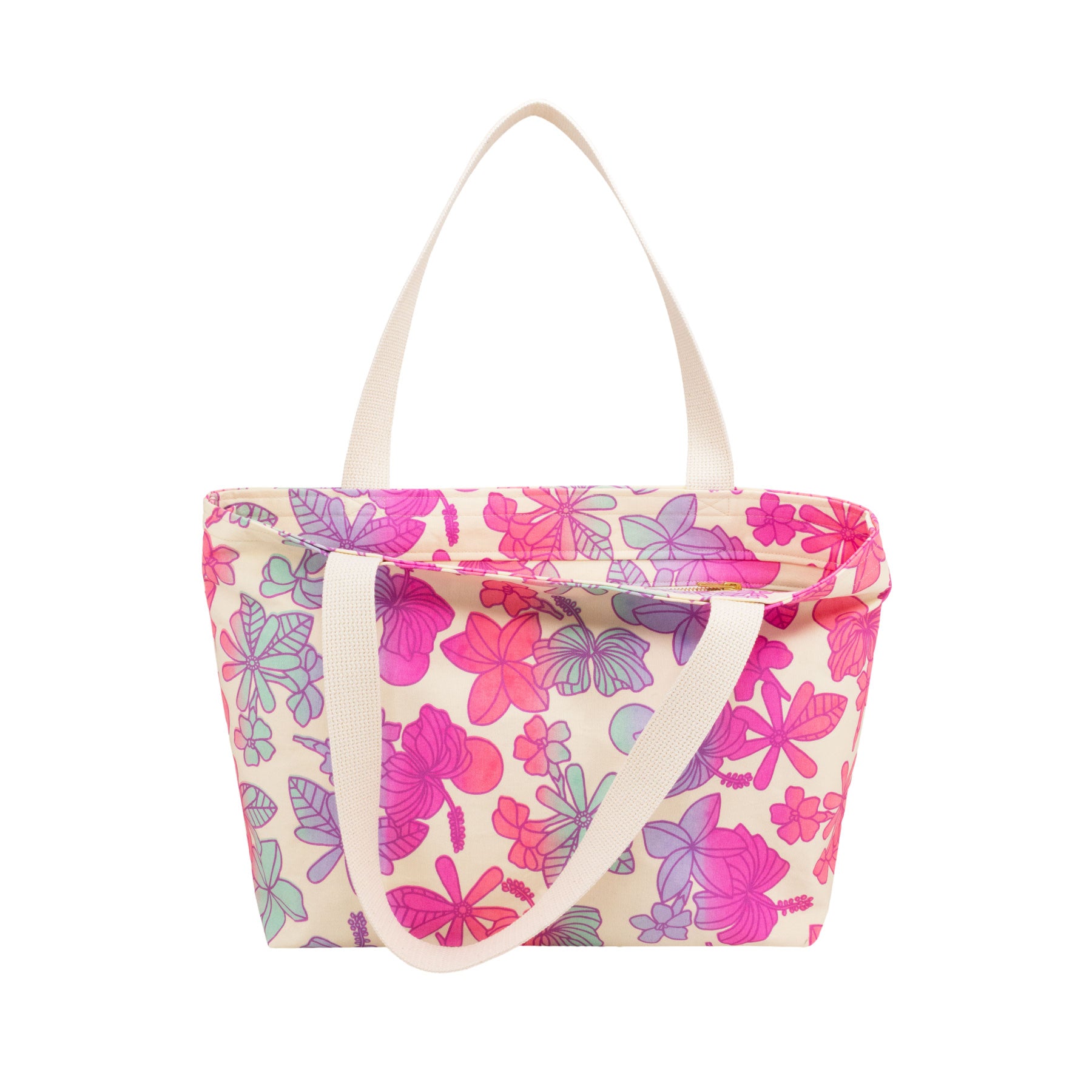 Beach Bag Tote Deluxe • Honey Girl Blooms • Magenta over Pink, Purple, Aqua, and Coral Ombre