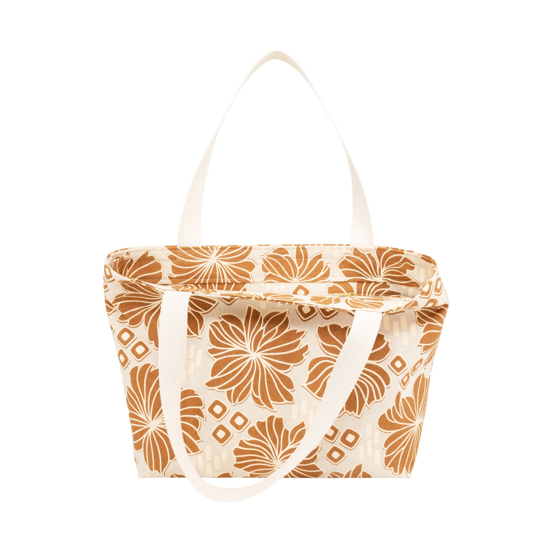 Beach Bag Tote Deluxe • Retro Blooms • Tan over Brown