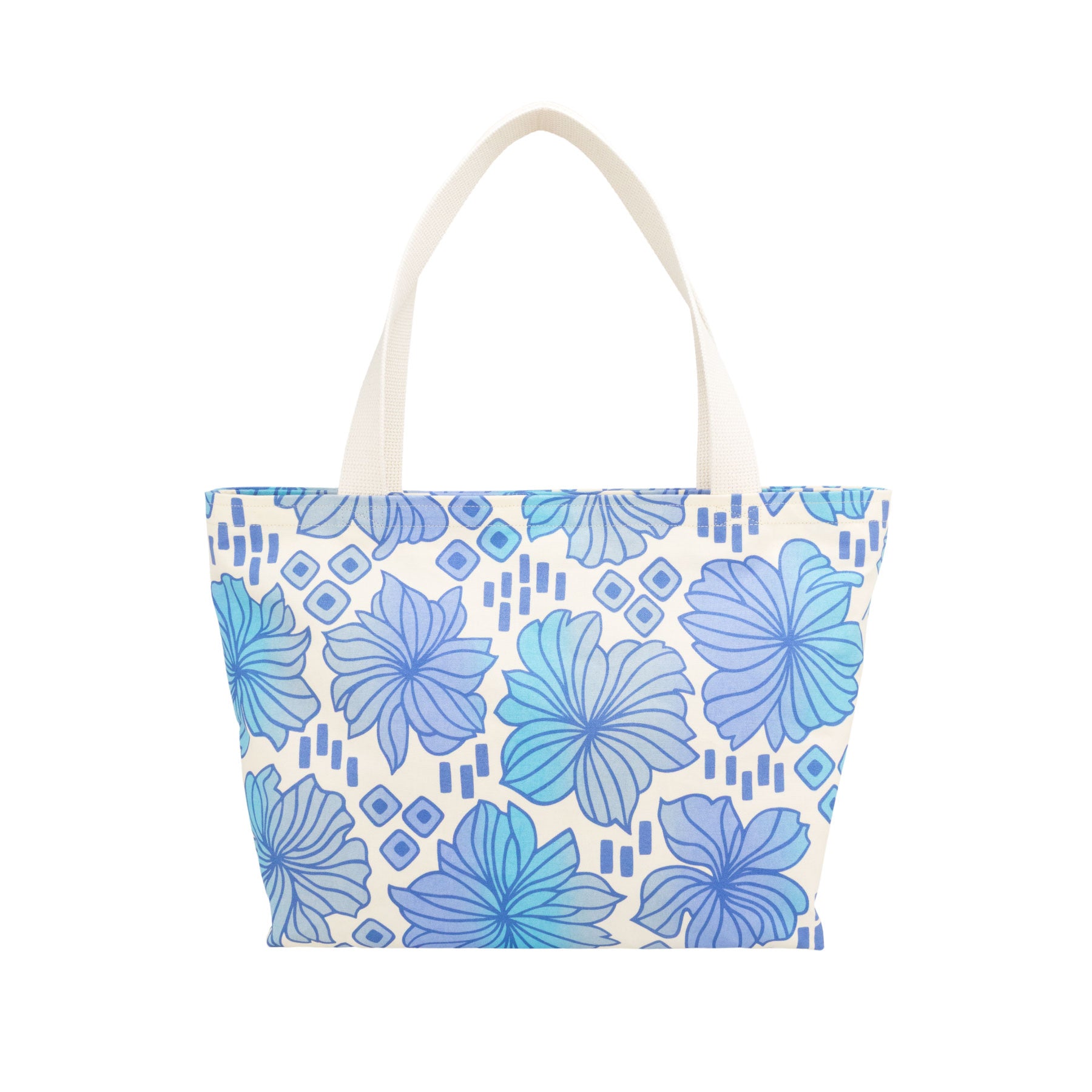Beach Bag Tote Deluxe • Retro Blooms • Blue over Ocean and Steel Ombre