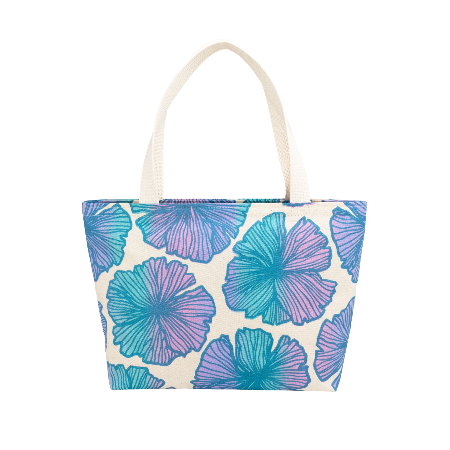 Beach Bag Tote Deluxe • Seaflower • Turquoise over Turquoise, Purple, and Pink Ombre