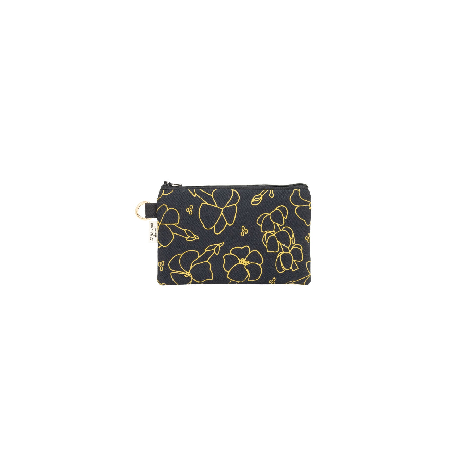 Petite Zipper Clutch • Puakenikeni • Gold on Black Fabric