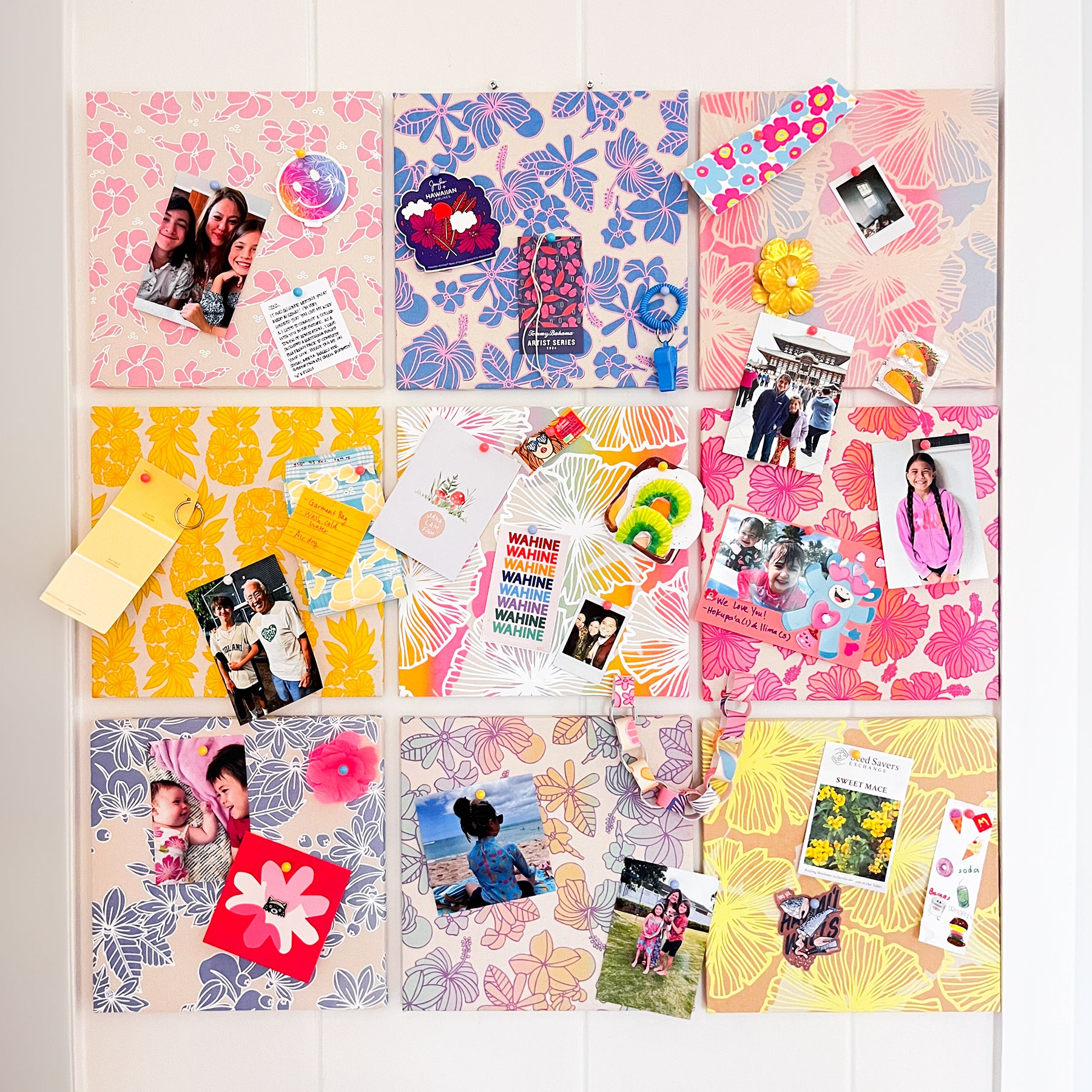 Fabric Pinboard Tile Bundle • Pink Blooms