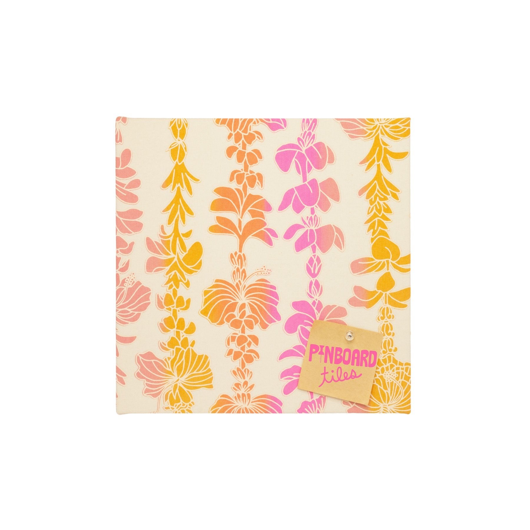 12x12 Fabric Pinboard Tile • Lei Pūpule • Tan over Hot Pink, Yellow, and Orange Ombre - Jana Lam Hawaii