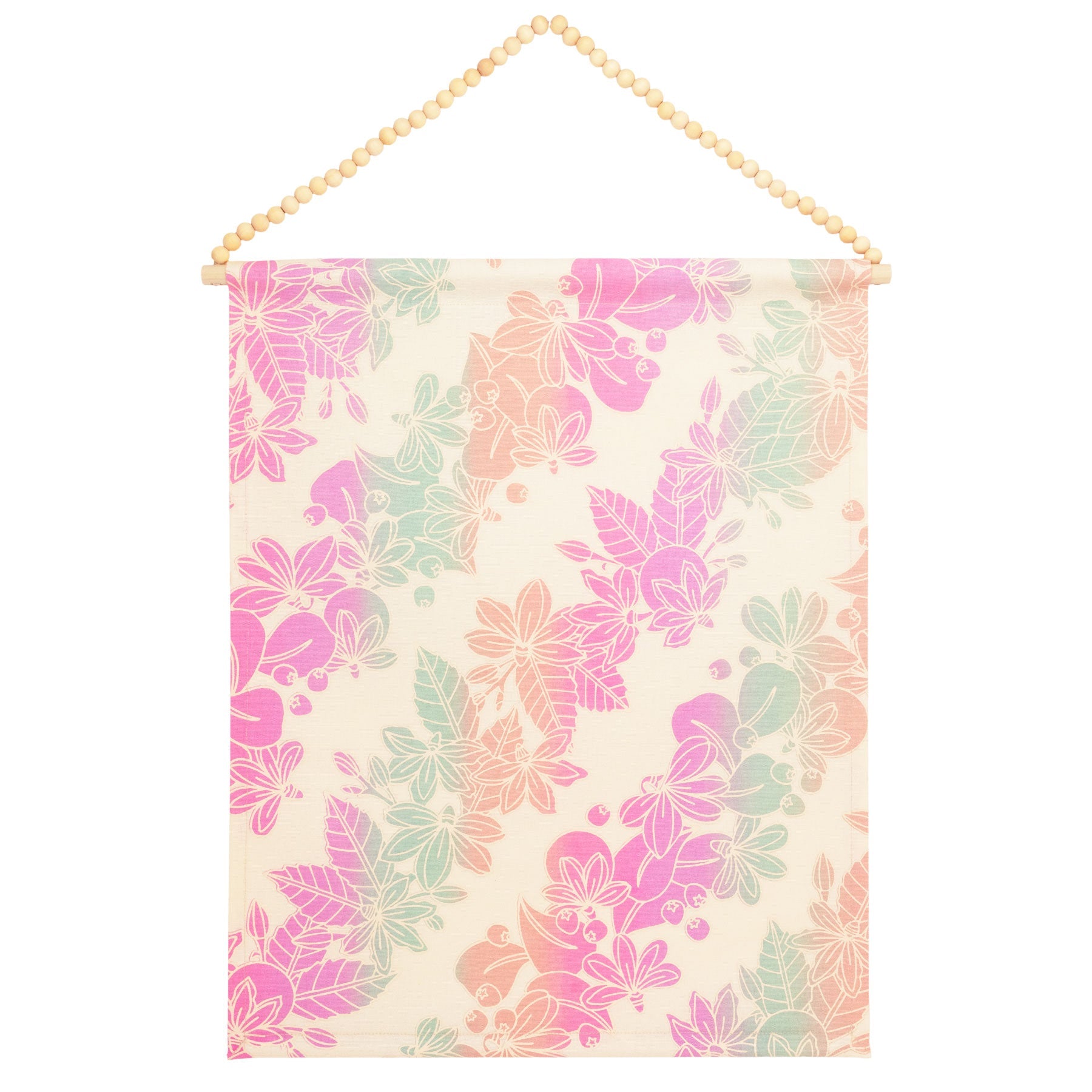 16x20 Fabric Wall Tapestry • Naupaka • Cream over Pink, Peach, and Mint Ombre - Jana Lam Hawaii