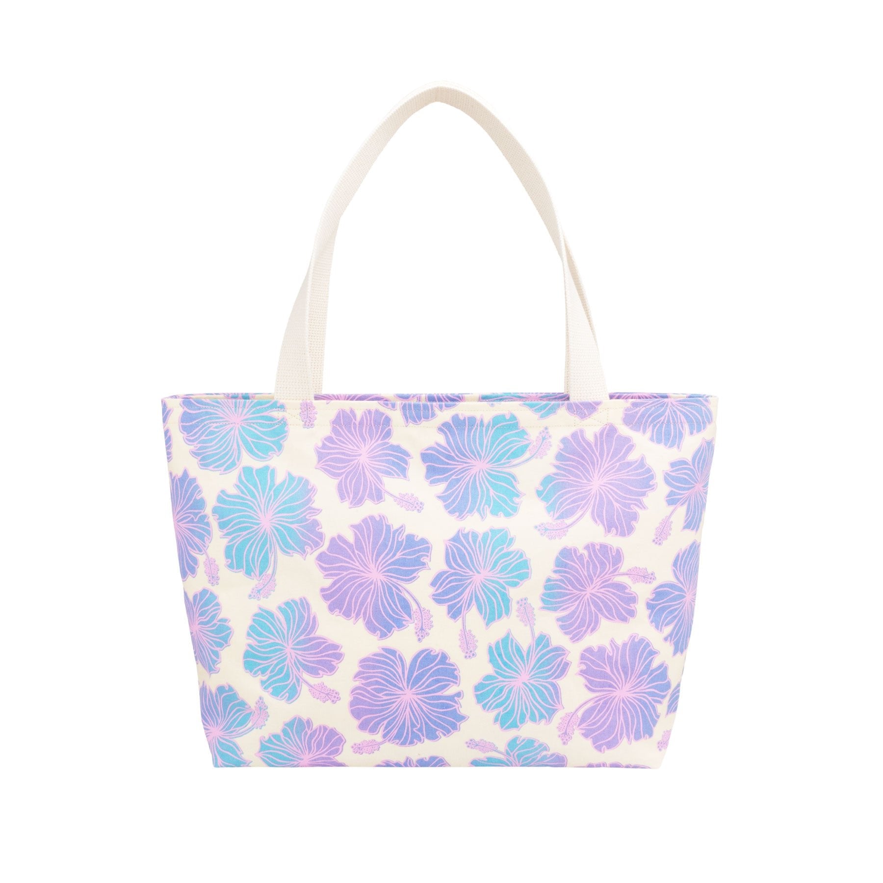Beach Bag Tote Deluxe • Hibiscus • Pink over Blue and Purple Ombre - Jana Lam Hawaii