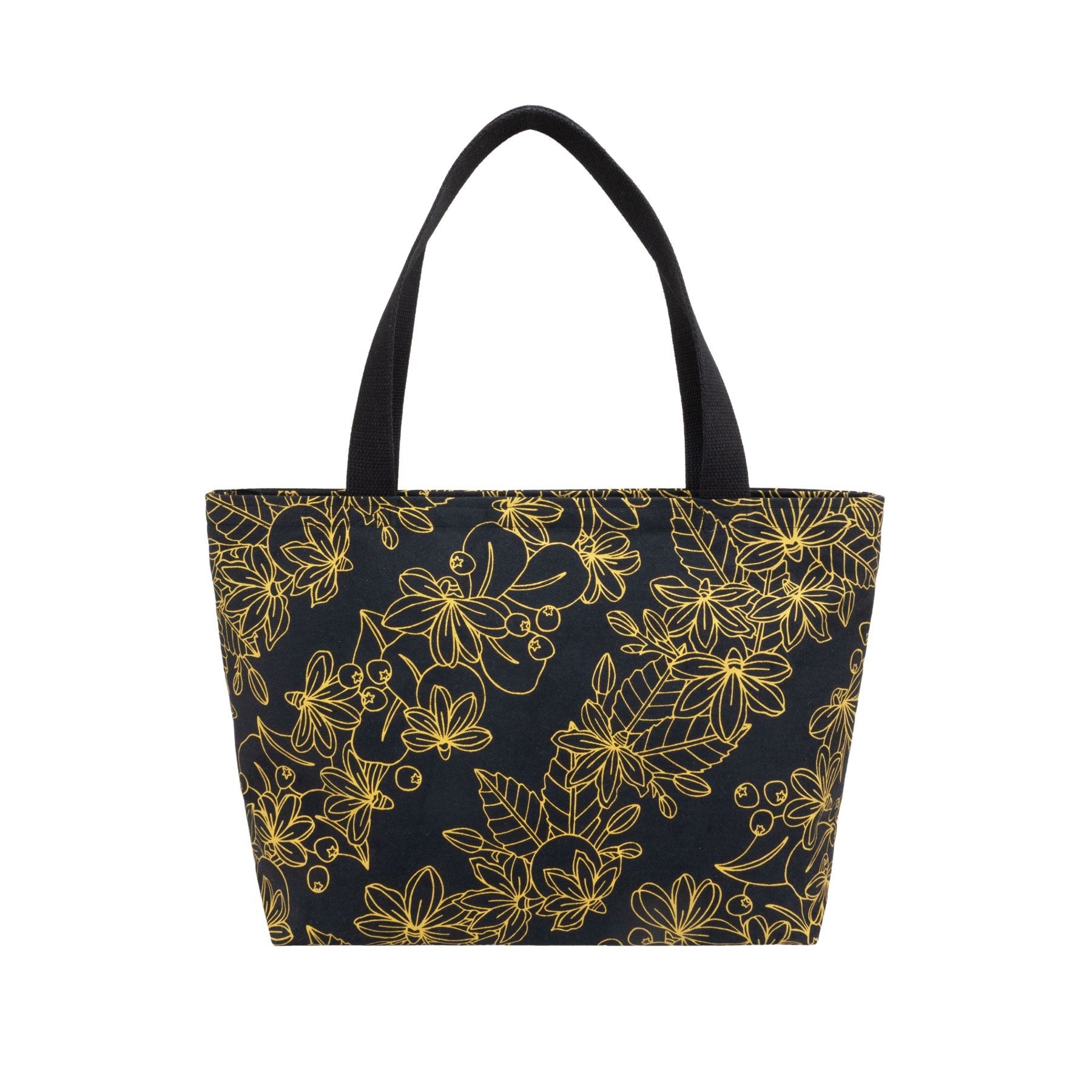 Beach Bag Tote Deluxe • Naupaka • Gold on Black Fabric - Jana Lam Hawaii