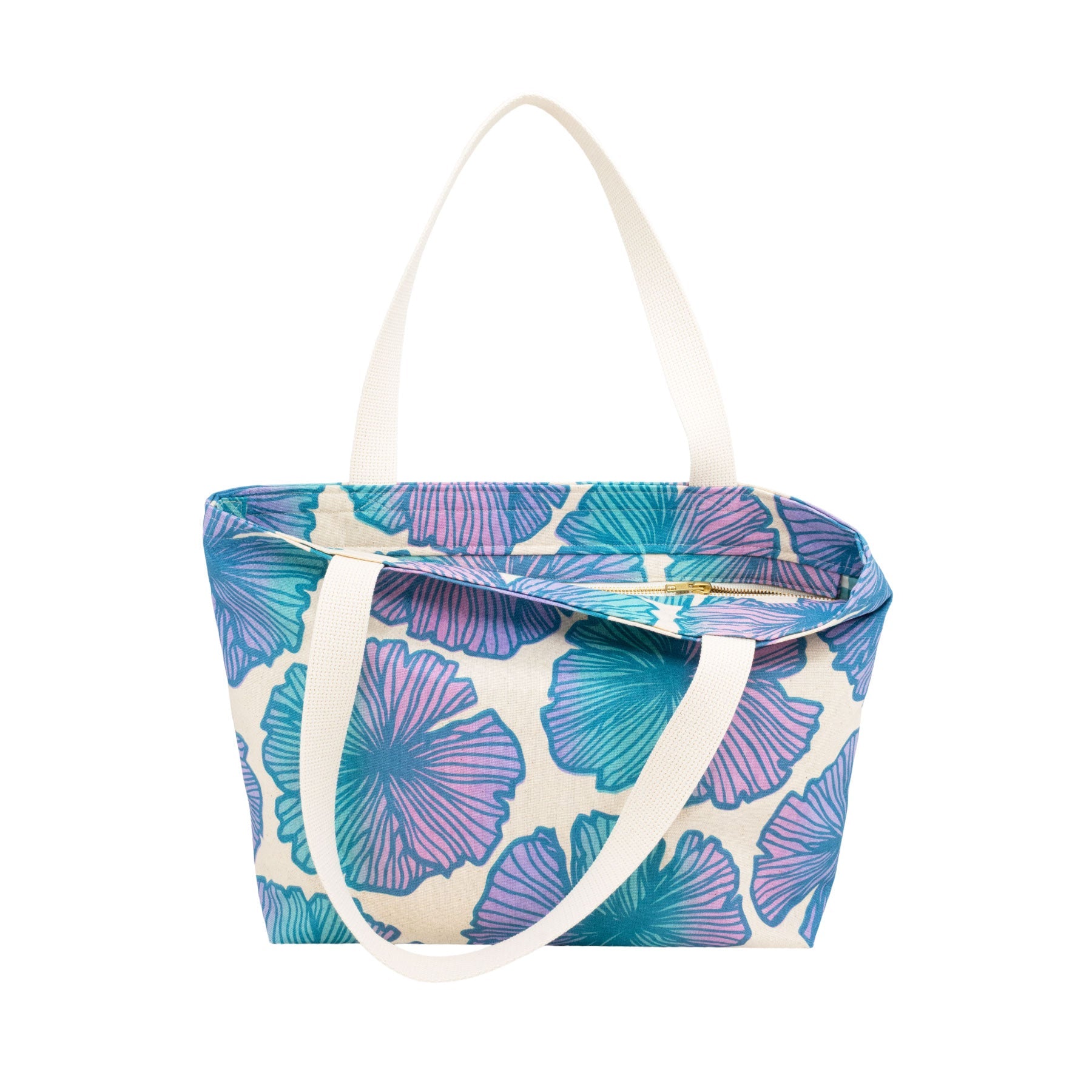 Beach Bag Tote Deluxe • Seaflower • Turquoise over Turquoise, Purple, and Pink Ombre - Jana Lam Hawaii