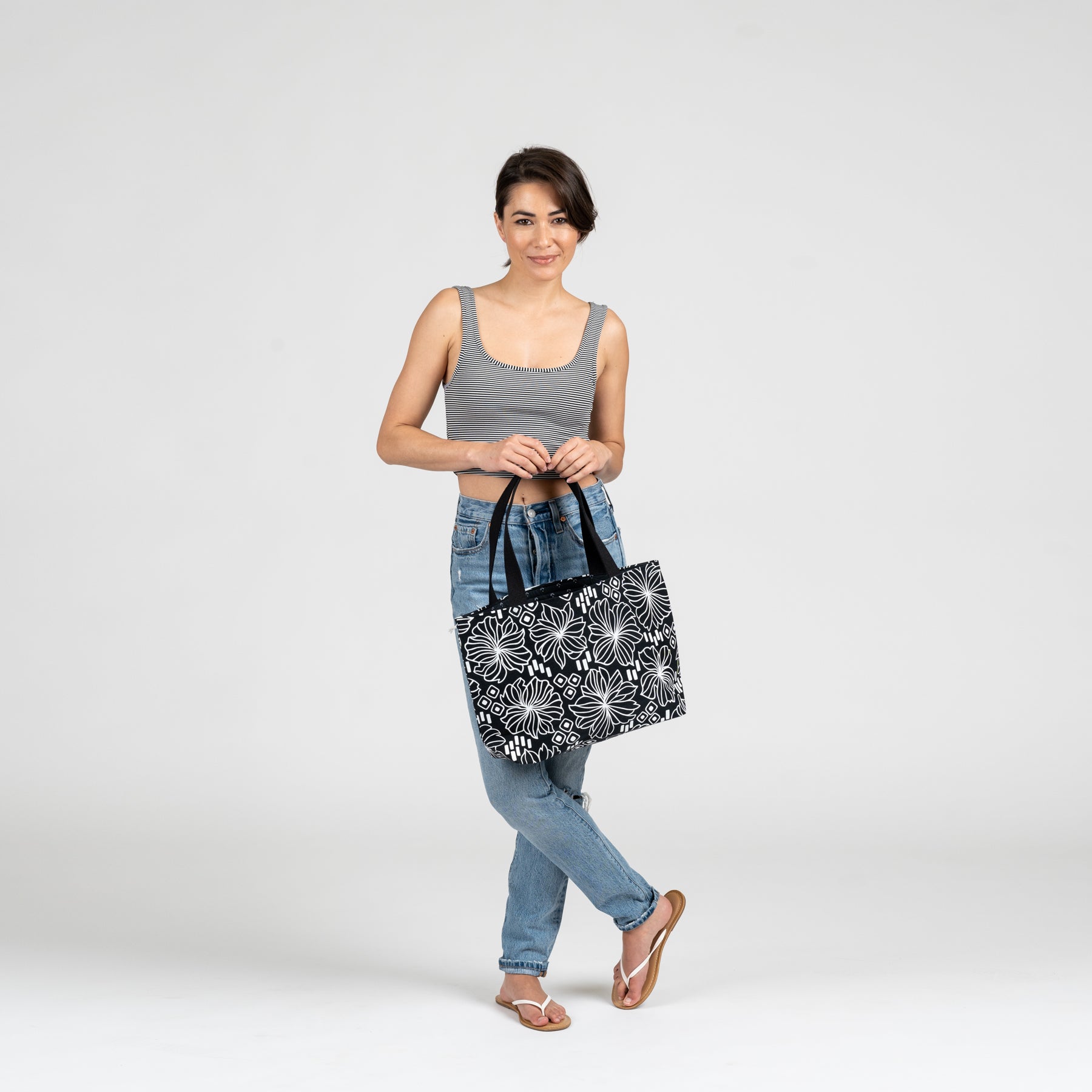 Beach Bag Tote • Naupaka • Black on Natural Fabric - Jana Lam Hawaii