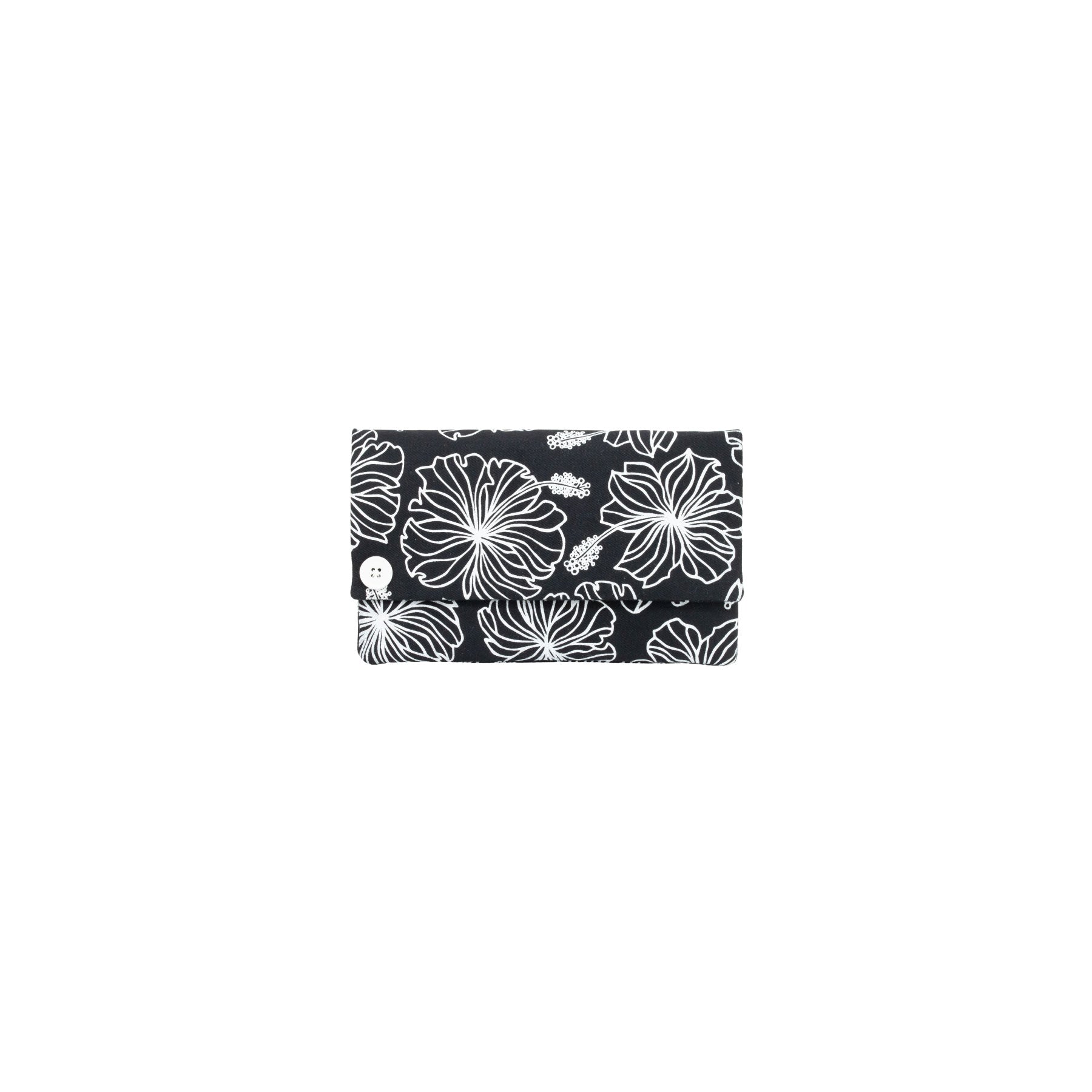 Classic Envelope Clutch • Hibiscus • White on Black Fabric - Jana Lam Hawaii