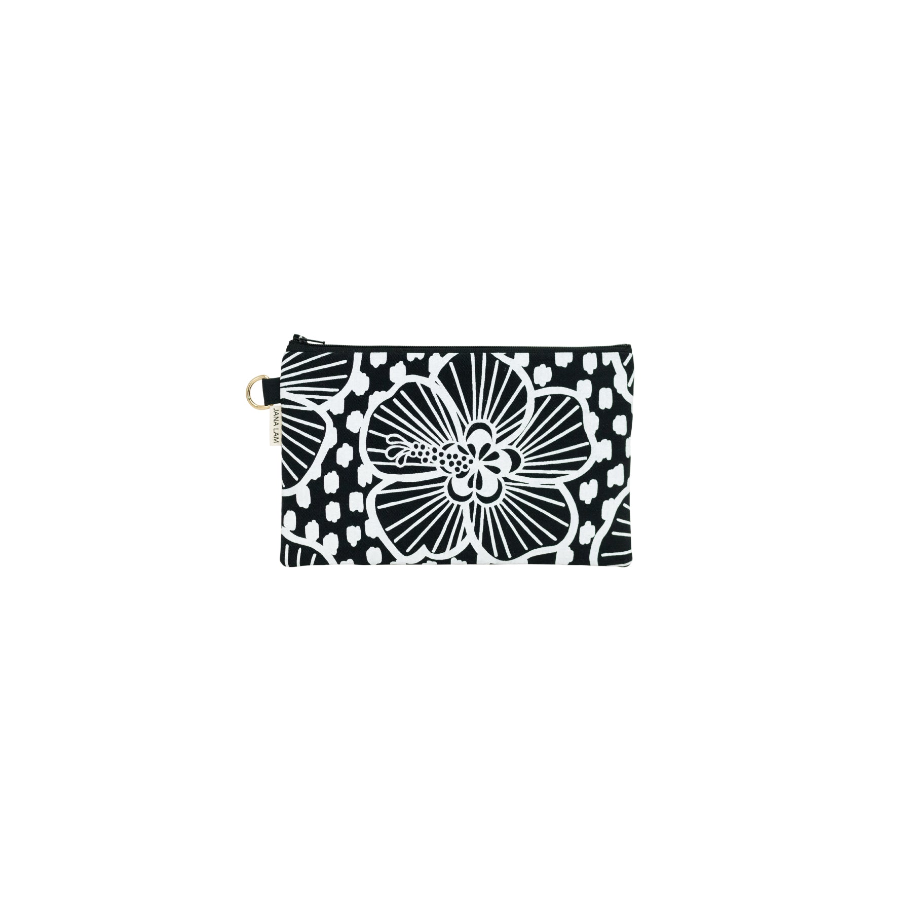 Classic Zipper Clutch • Hau • White on Black Fabric - Jana Lam Hawaii