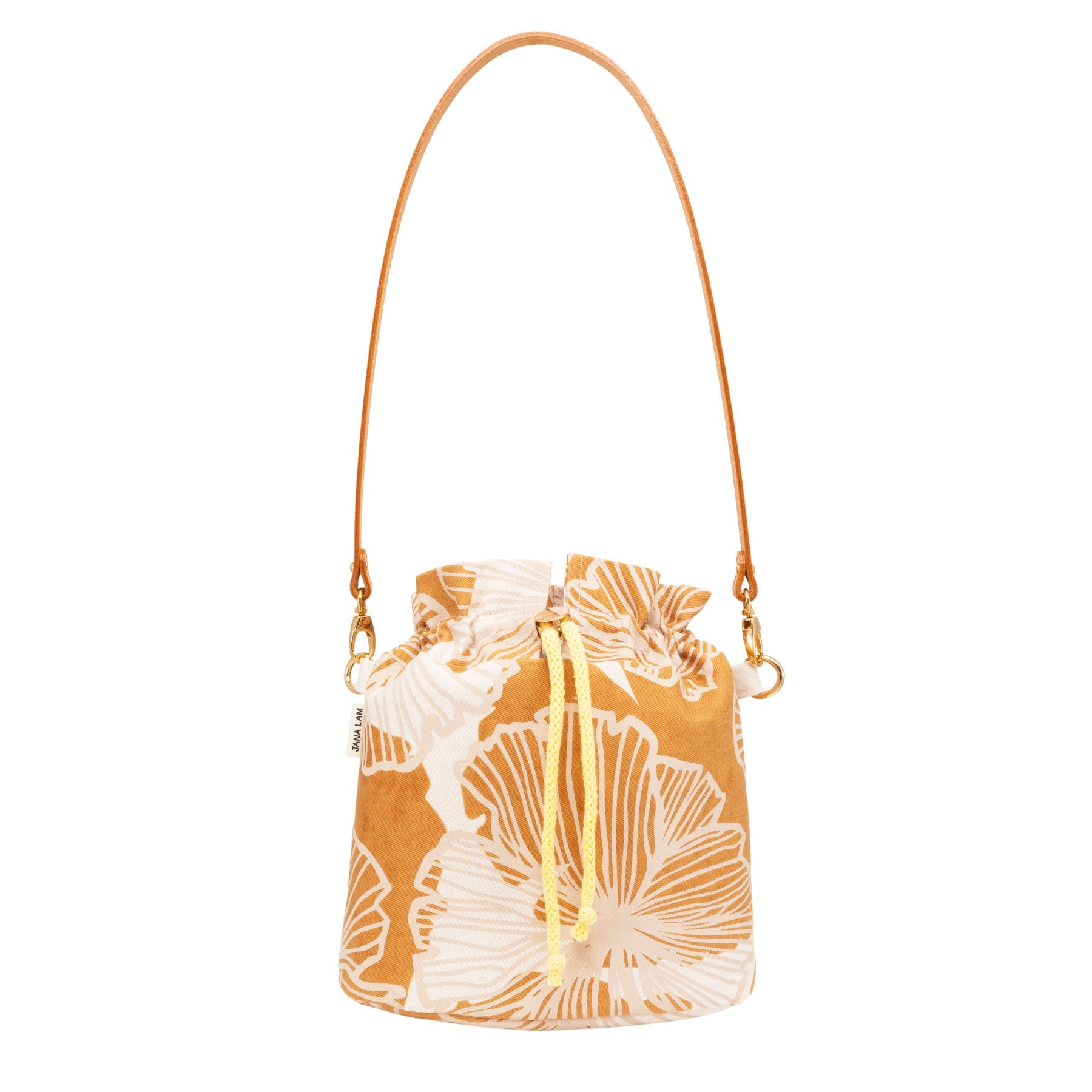Drawstring Shoulder Bag • Seaflower • Wheat Bread - Jana Lam Hawaii