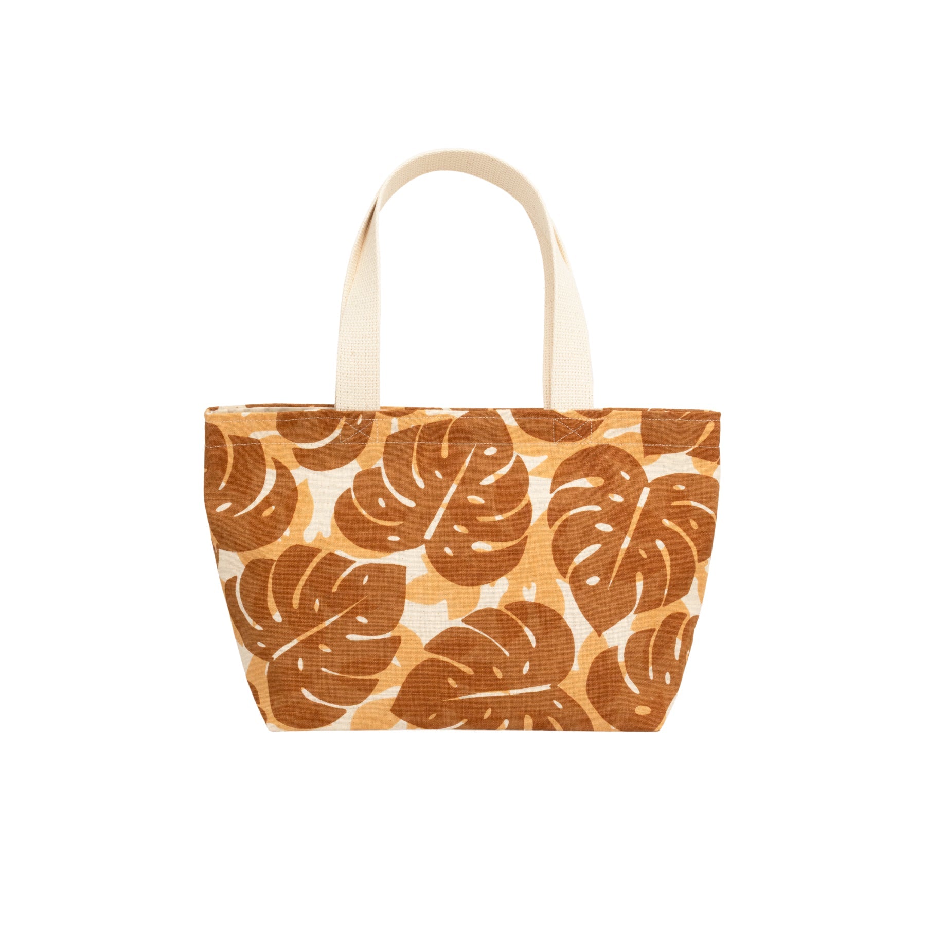 Mini Beach Bag Tote • Monstera and Papaya Leaf Shadow • Cocoa Brown - Jana Lam Hawaii