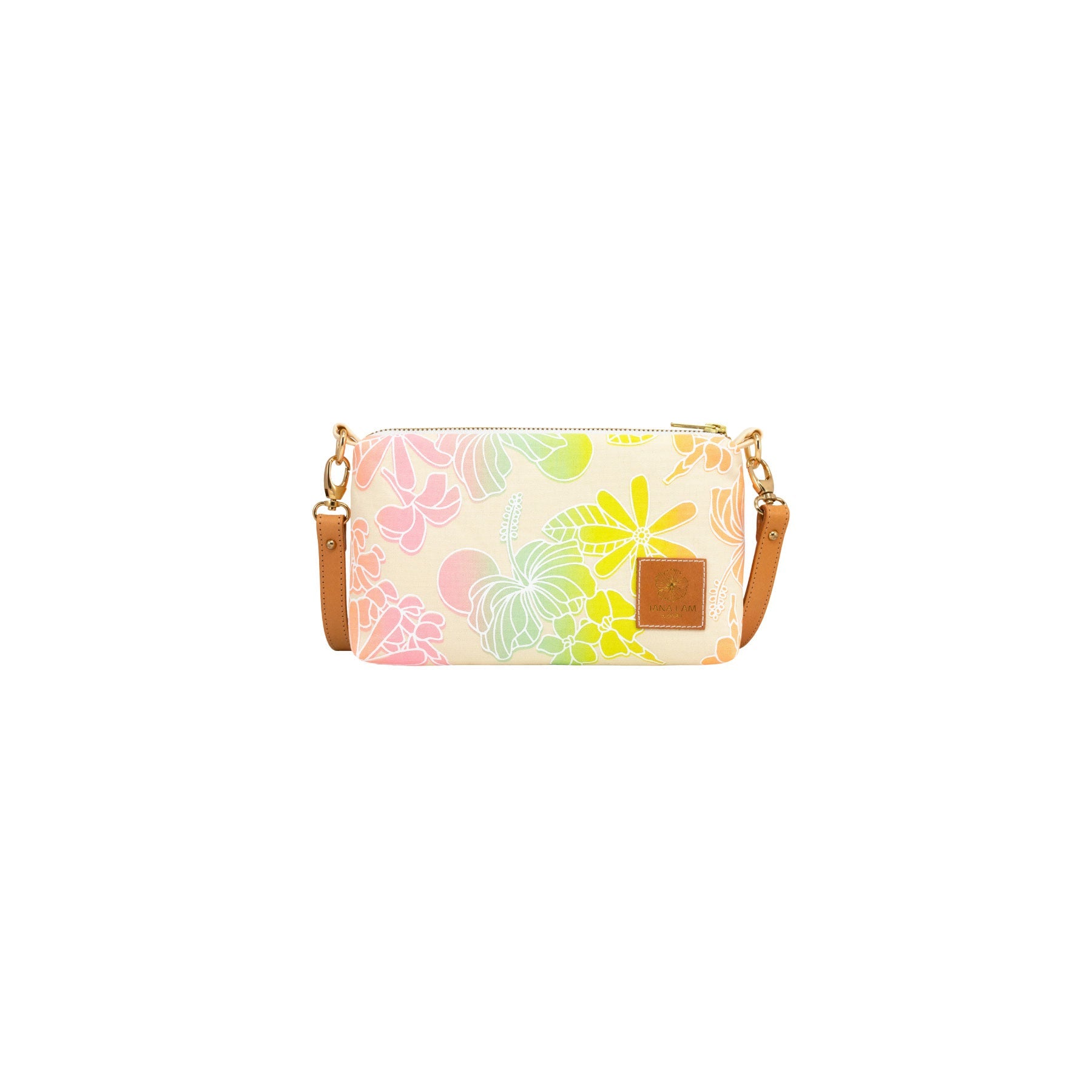 Mini Slim Zipper Cross Body • Honey Girl Blooms • White over Rainbow Ombre - Jana Lam Hawaii