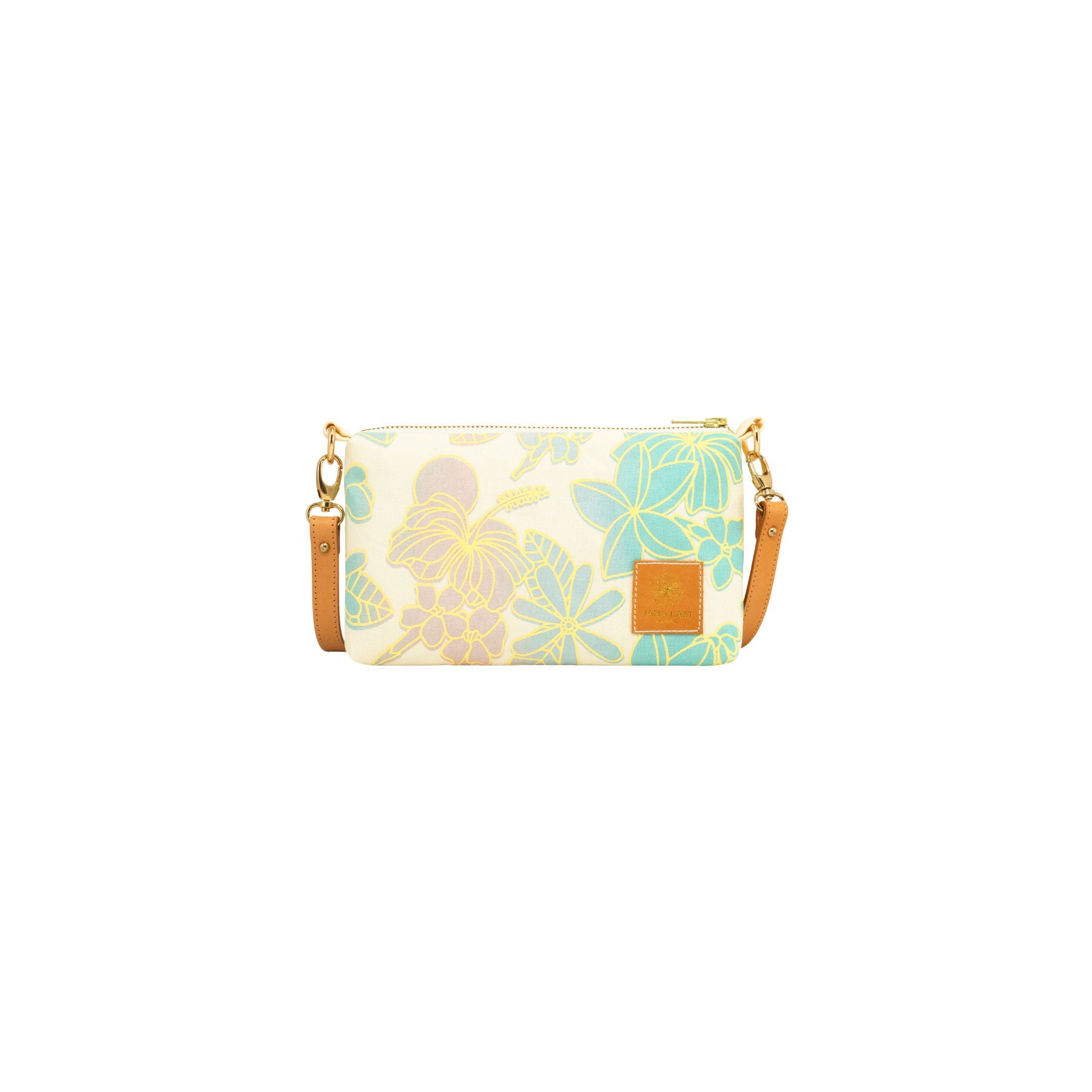 Mini Slim Zipper Cross Body • Honey Girl Blooms • Yellow over Aqua and Gray Ombre - Jana Lam Hawaii