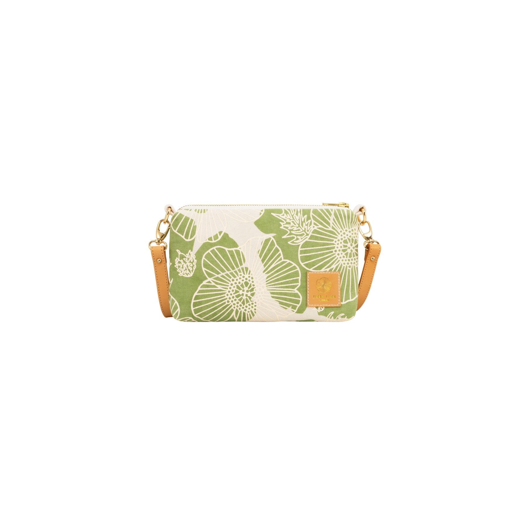 Mini Slim Zipper Cross Body • Pua Kala • Cream over Army Green - Jana Lam Hawaii