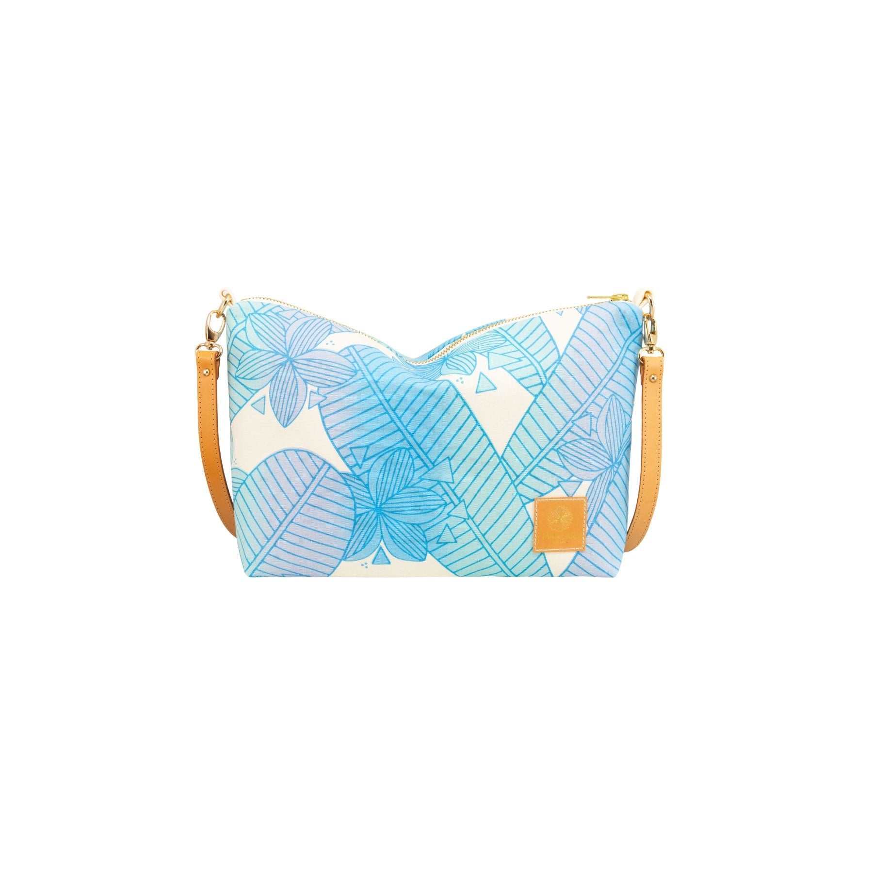 Mini Slouchy Cross Body • Plumeria • Blue over Aqua, Gray, and Blue Ombre - Jana Lam Hawaii