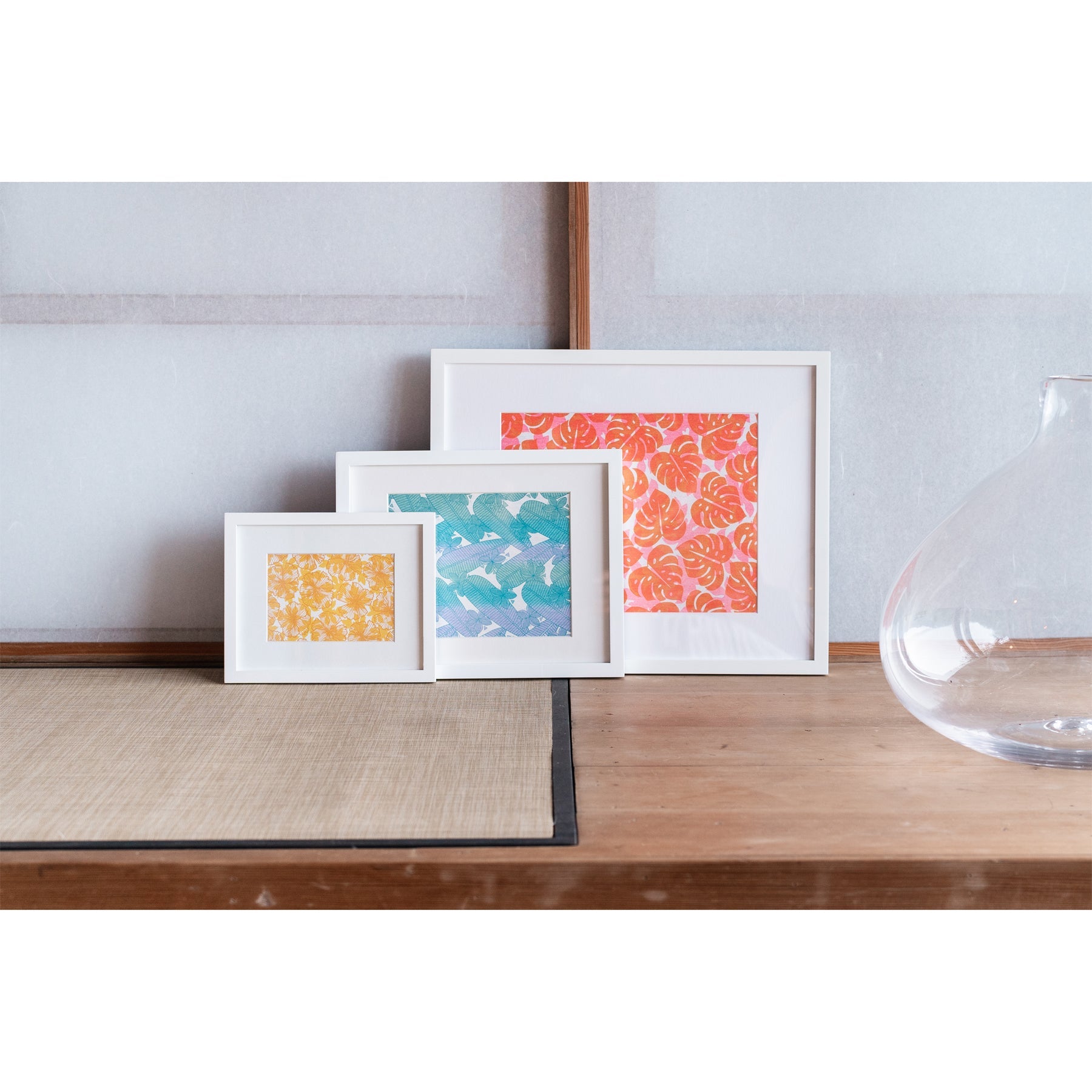 Monstera and Papaya Leaf Shadow Art Print • Orange over Pink - Jana Lam Hawaii