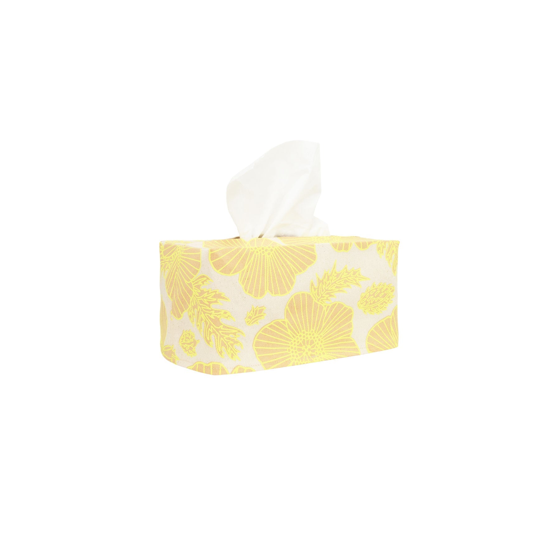 Rectangle Tissue Box Cover • Pua Kala • Fluorescent Yellow over Tan - Jana Lam Hawaii