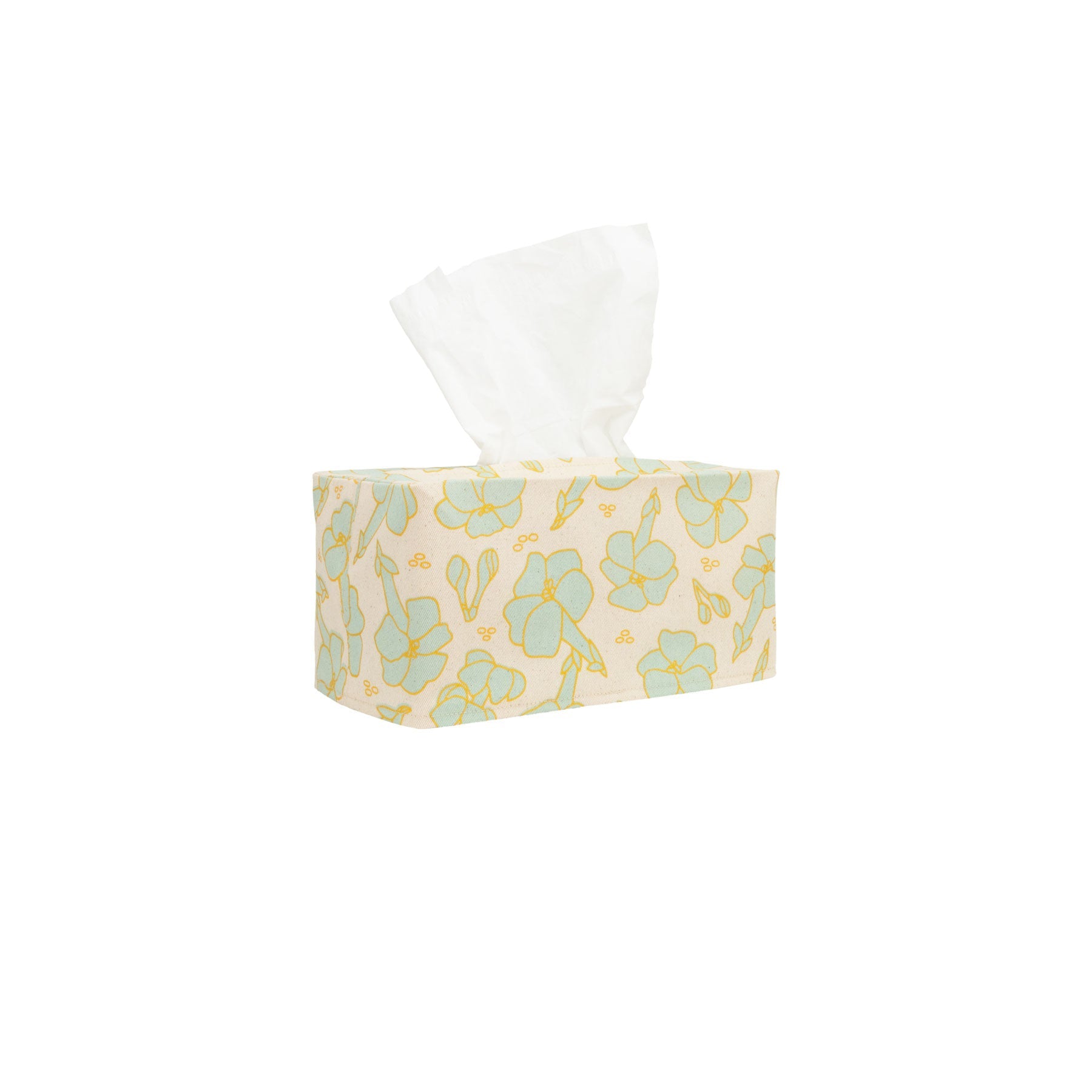 Rectangle Tissue Box Cover • Puakenikeni • Gold over Aqua - Jana Lam Hawaii