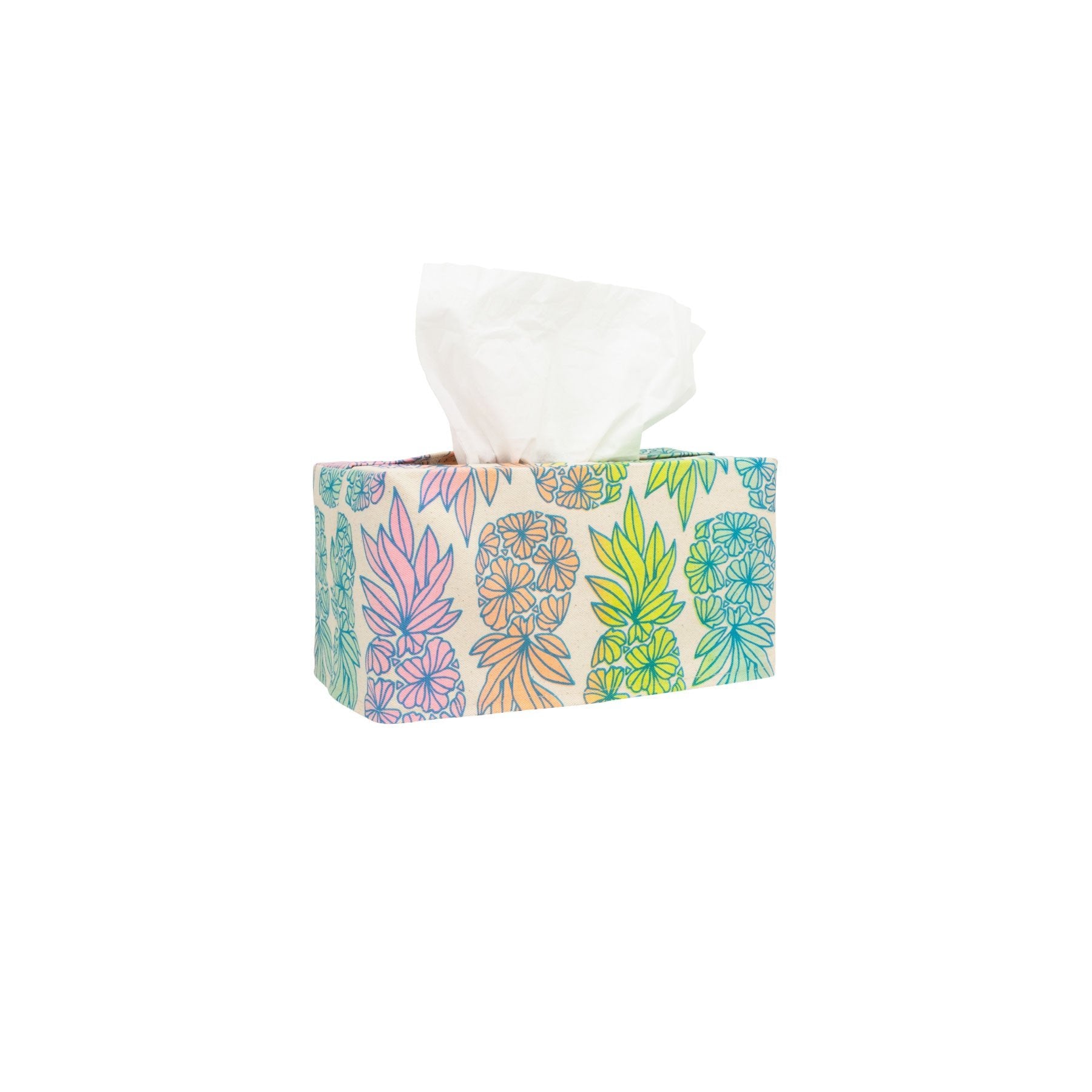 Rectangle Tissue Box Cover • Seaflower Pineapple • Turquoise over Rainbow Ombre - Jana Lam Hawaii