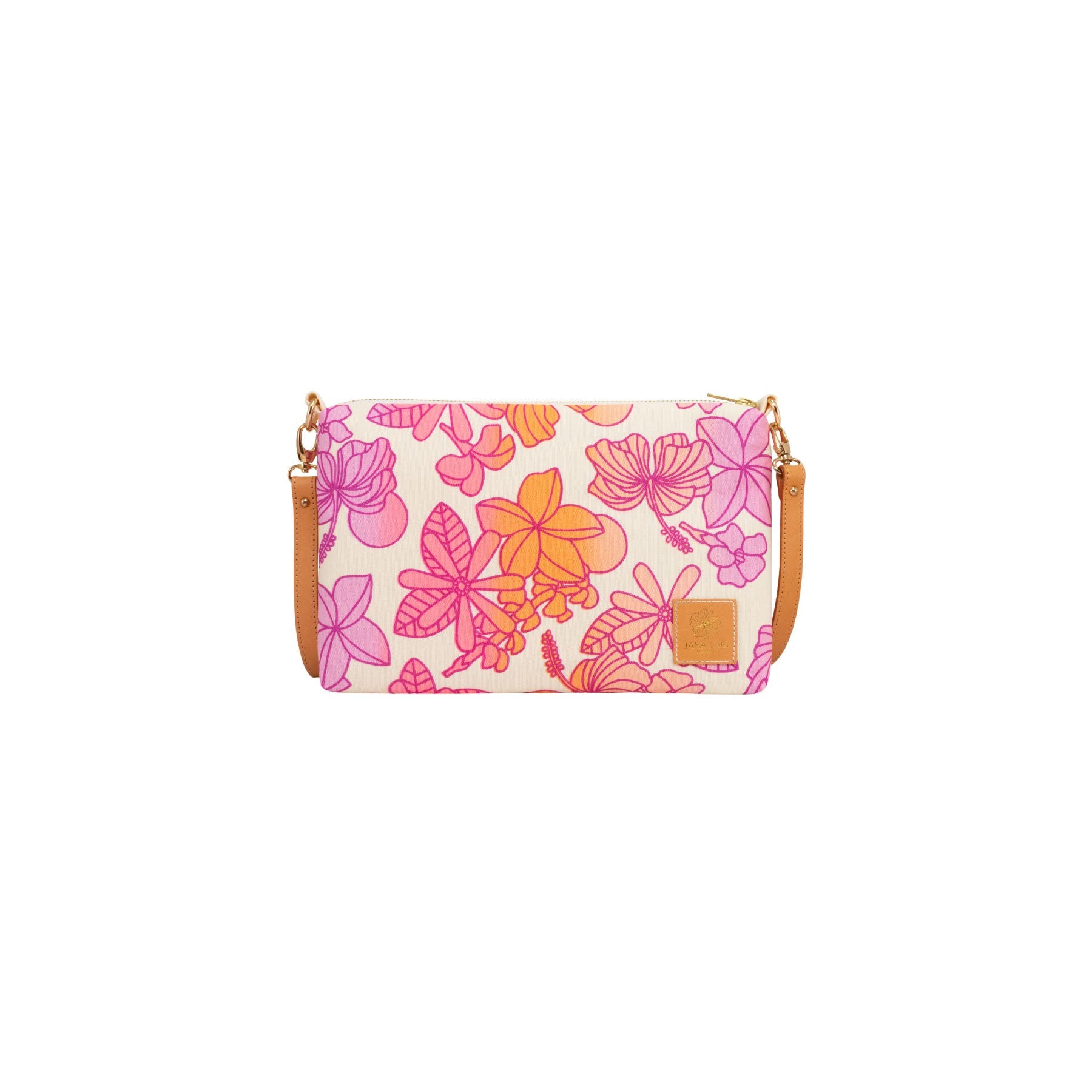 Slim Zipper Cross Body • Honey Girl Blooms • Magenta over Pink, Orange, Lilac and Blush Ombre - Jana Lam Hawaii
