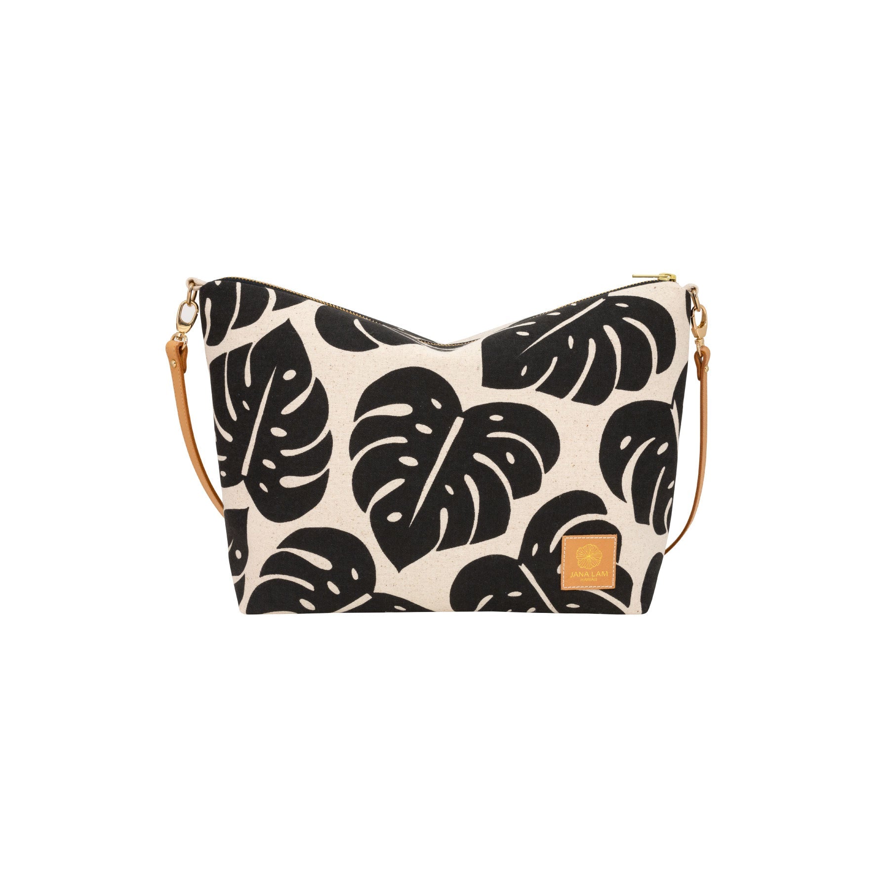 Slouchy Cross Body • Monstera Shadow • Black on Natural Fabric - Jana Lam Hawaii