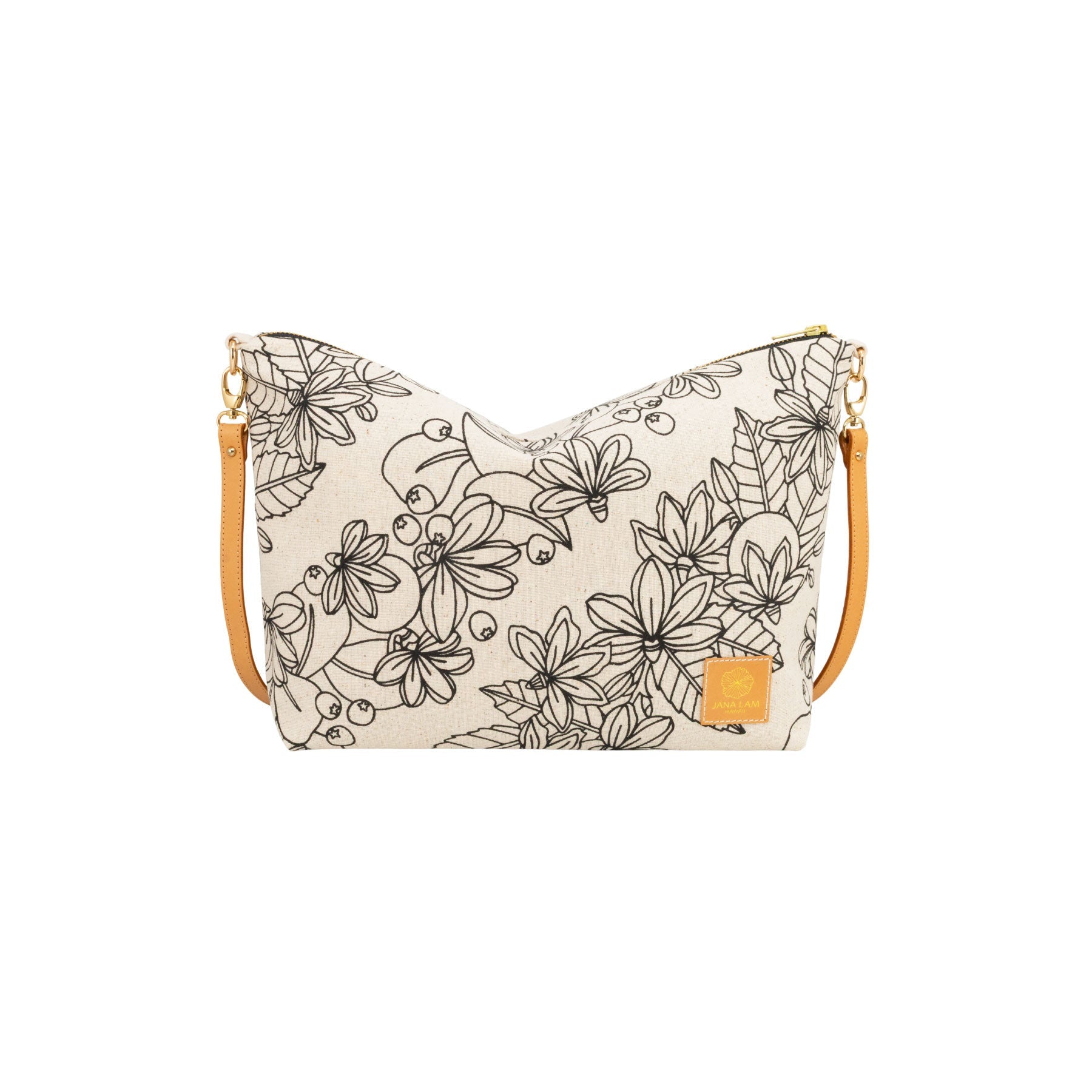 Slouchy Cross Body • Naupaka • Black on Natural Fabric - Jana Lam Hawaii