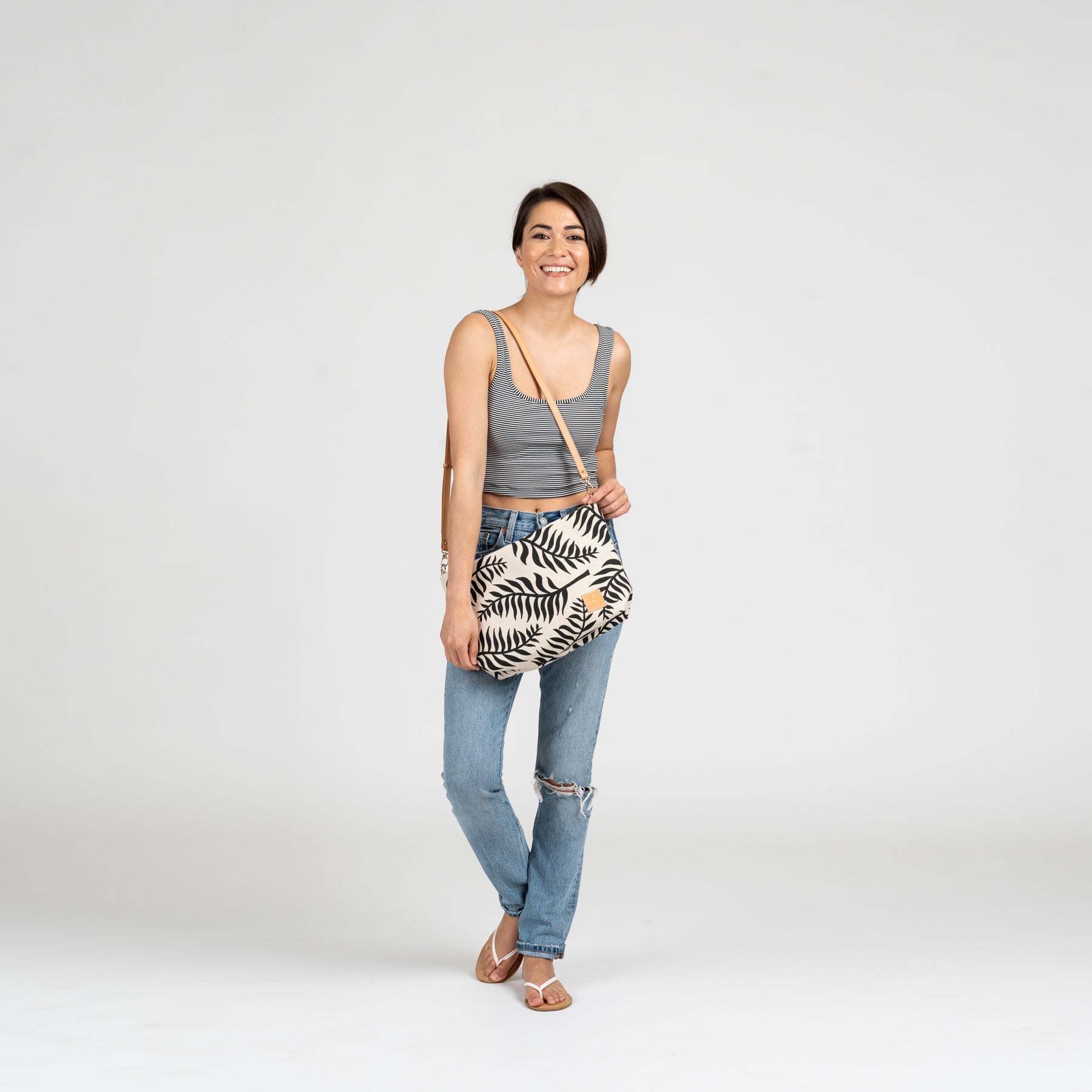Slouchy Cross Body • Naupaka • Black on Natural Fabric - Jana Lam Hawaii