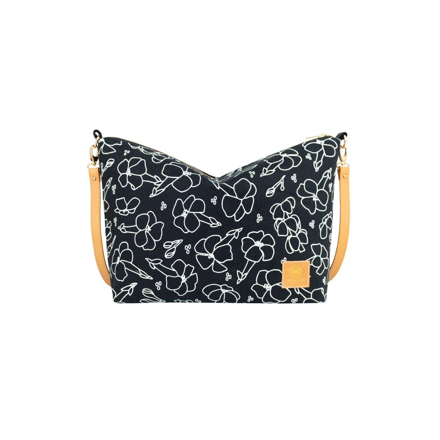 Slouchy Cross Body • Puakenikeni • White on Black Fabric - Jana Lam Hawaii