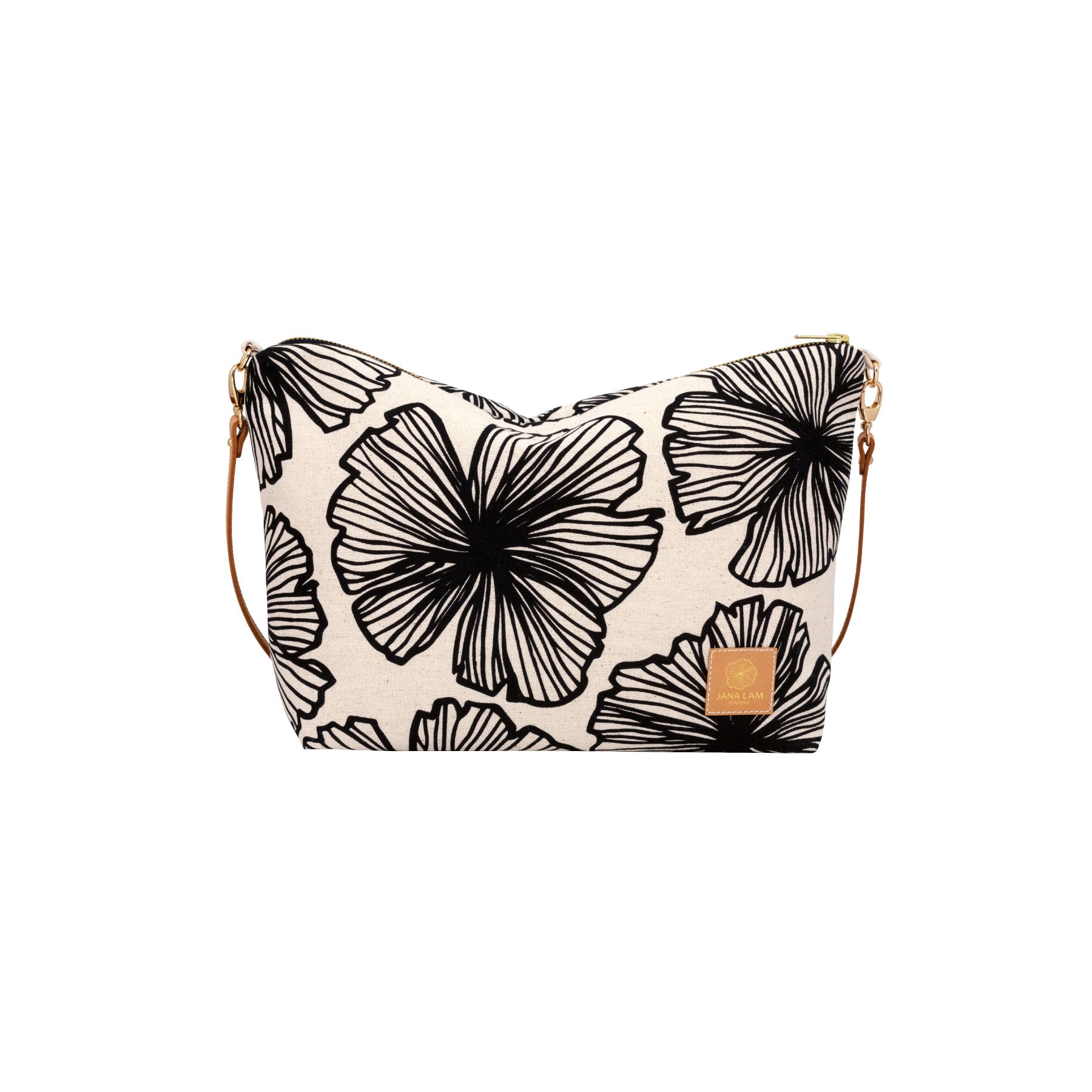 Slouchy Cross Body • Seaflower • Black on Natural Fabric - Jana Lam Hawaii