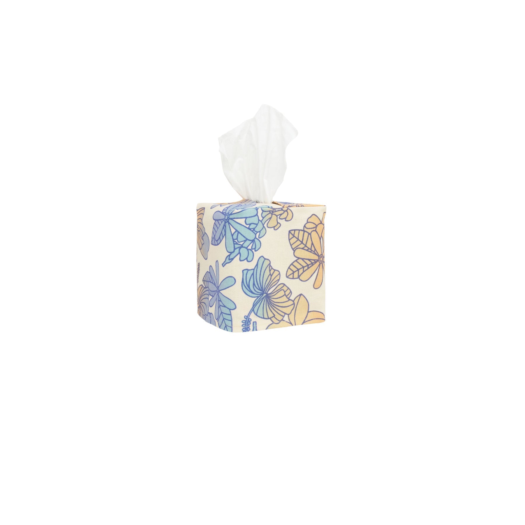 Square Tissue Box Cover • Honey Girl Blooms • Navy over Tan and Blue Ombre - Jana Lam Hawaii