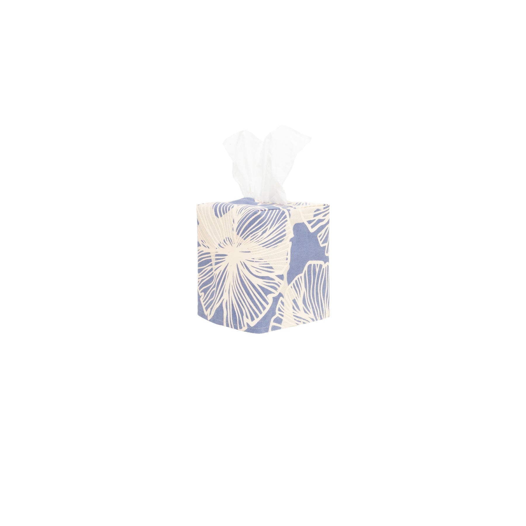 Square Tissue Box Cover • Seaflower • Cream over Dusty Blue - Jana Lam Hawaii
