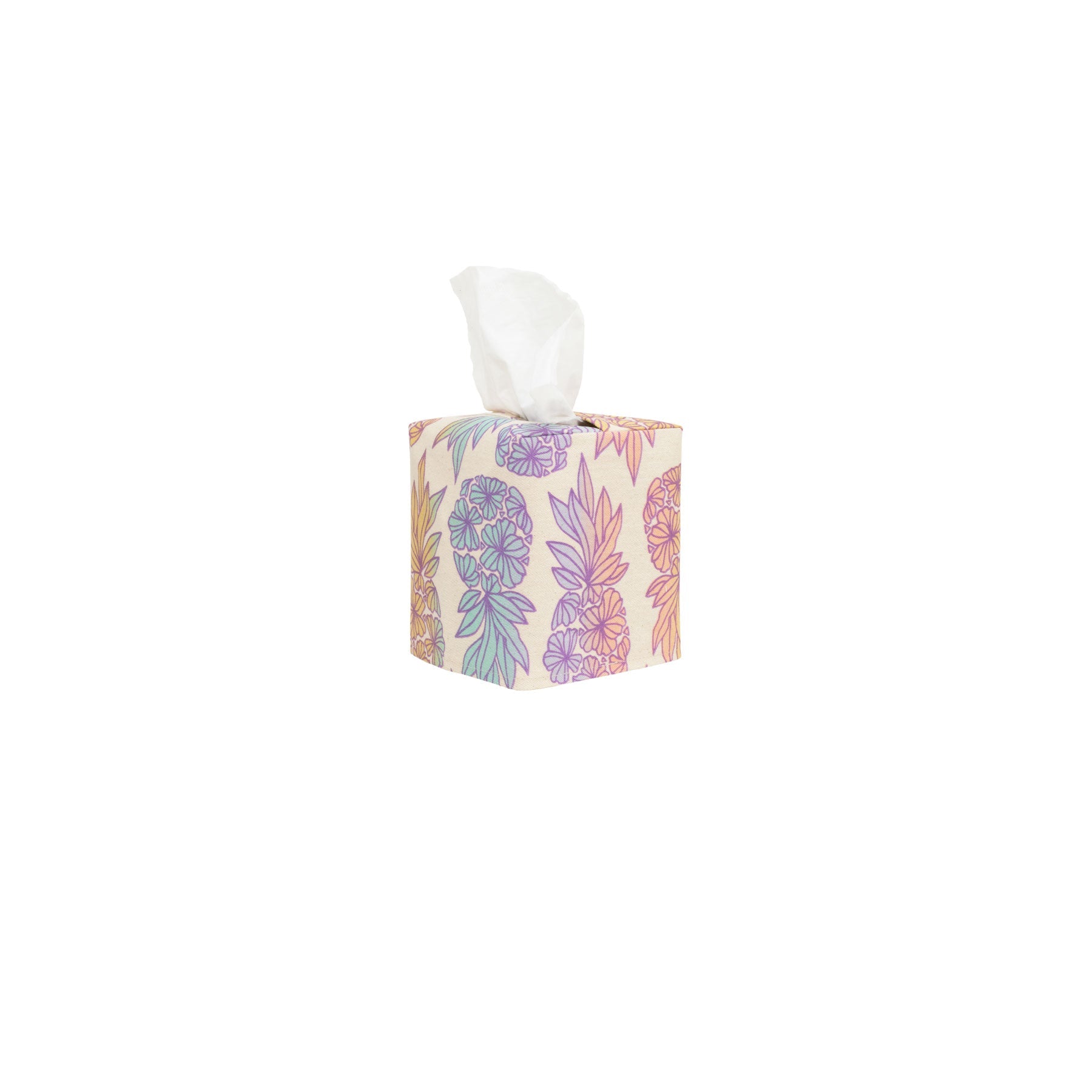 Square Tissue Box Cover • Seaflower Pineapple • Purple over Sherbet Sunrise - Jana Lam Hawaii