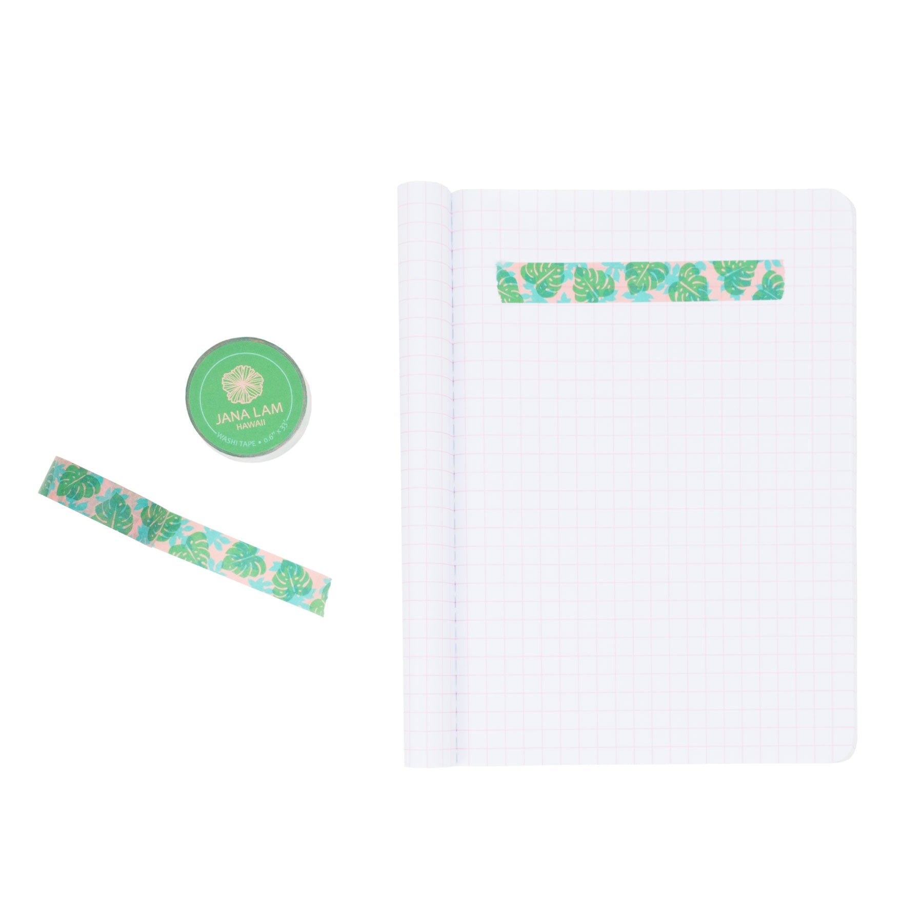 Washi Tape • Green and Peach Monstera and Papaya Leaf Shadow - Jana Lam Hawaii