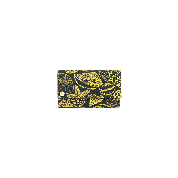 Classic Envelope Clutch • Seashells • Gold on Black Fabric