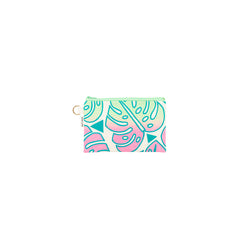 Petite Zipper Clutch • Monstera • Teal over Pink and Mint Ombre
