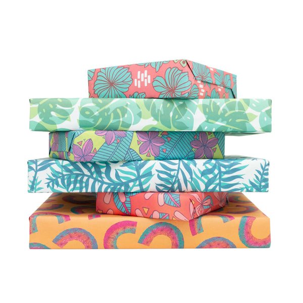 Rainbows + Tiare Blossoms Eco Wrapping Paper • Wrappily + Jana Lam