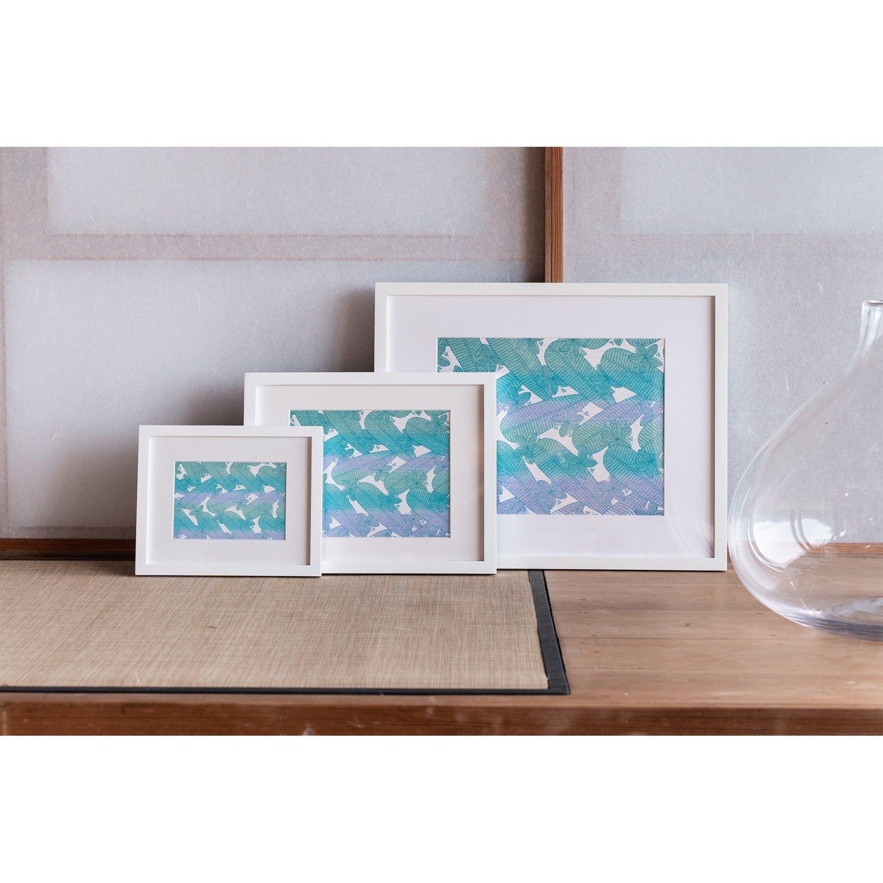 Plumeria Art Print • Teal over Aqua, Mint Green, and Periwinkle Ombre - Jana Lam Hawaii