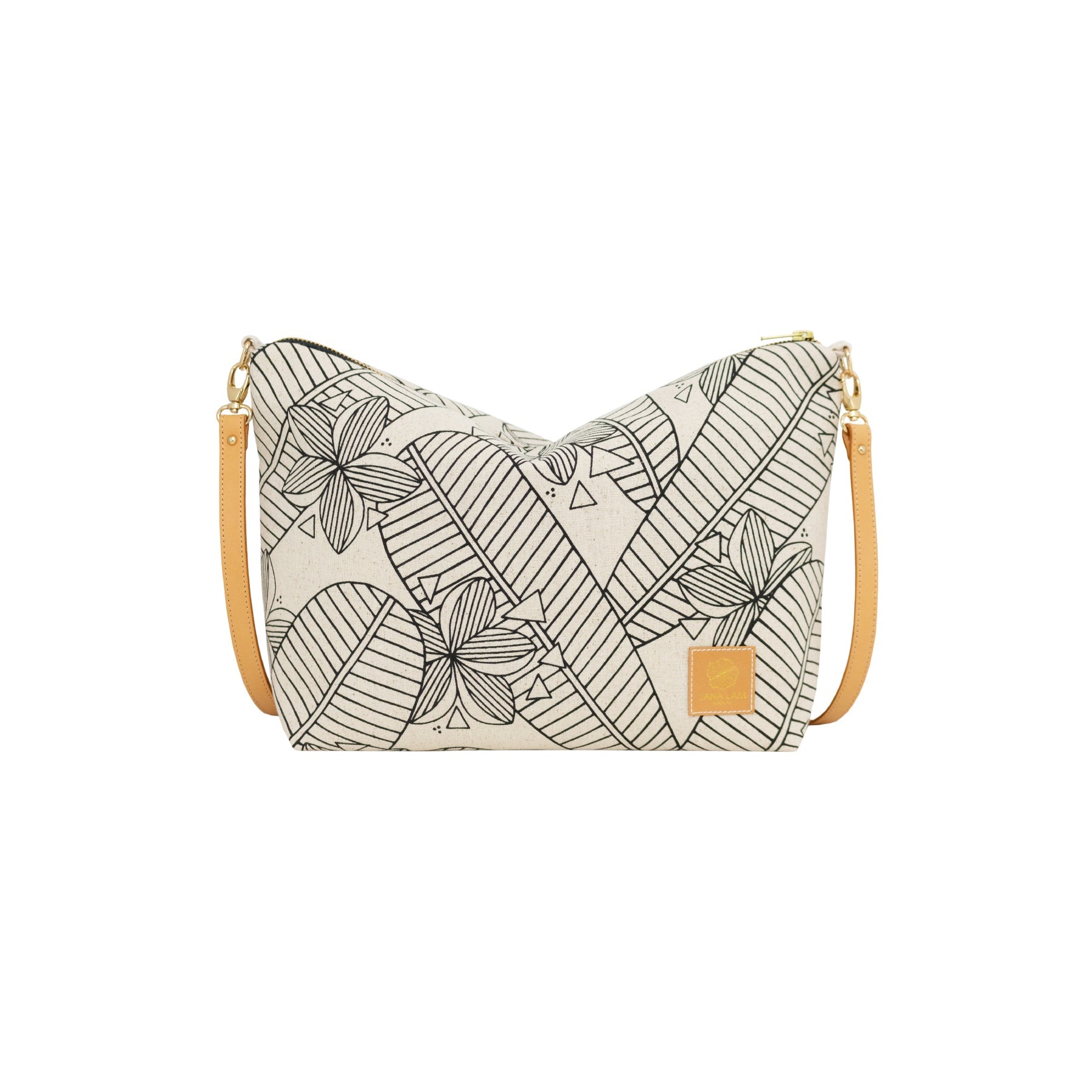 Slouchy Cross Body • Plumeria • Black on Natural Fabric - Jana Lam Hawaii