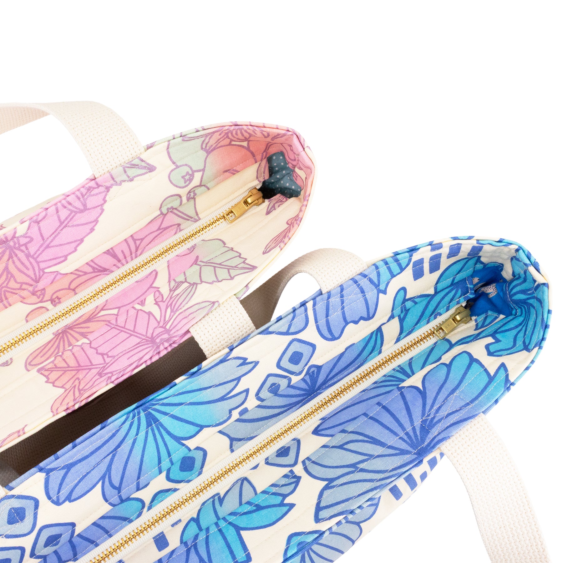 Beach Bag Tote Deluxe • Retro Blooms • Blue over Ocean and Steel Ombre