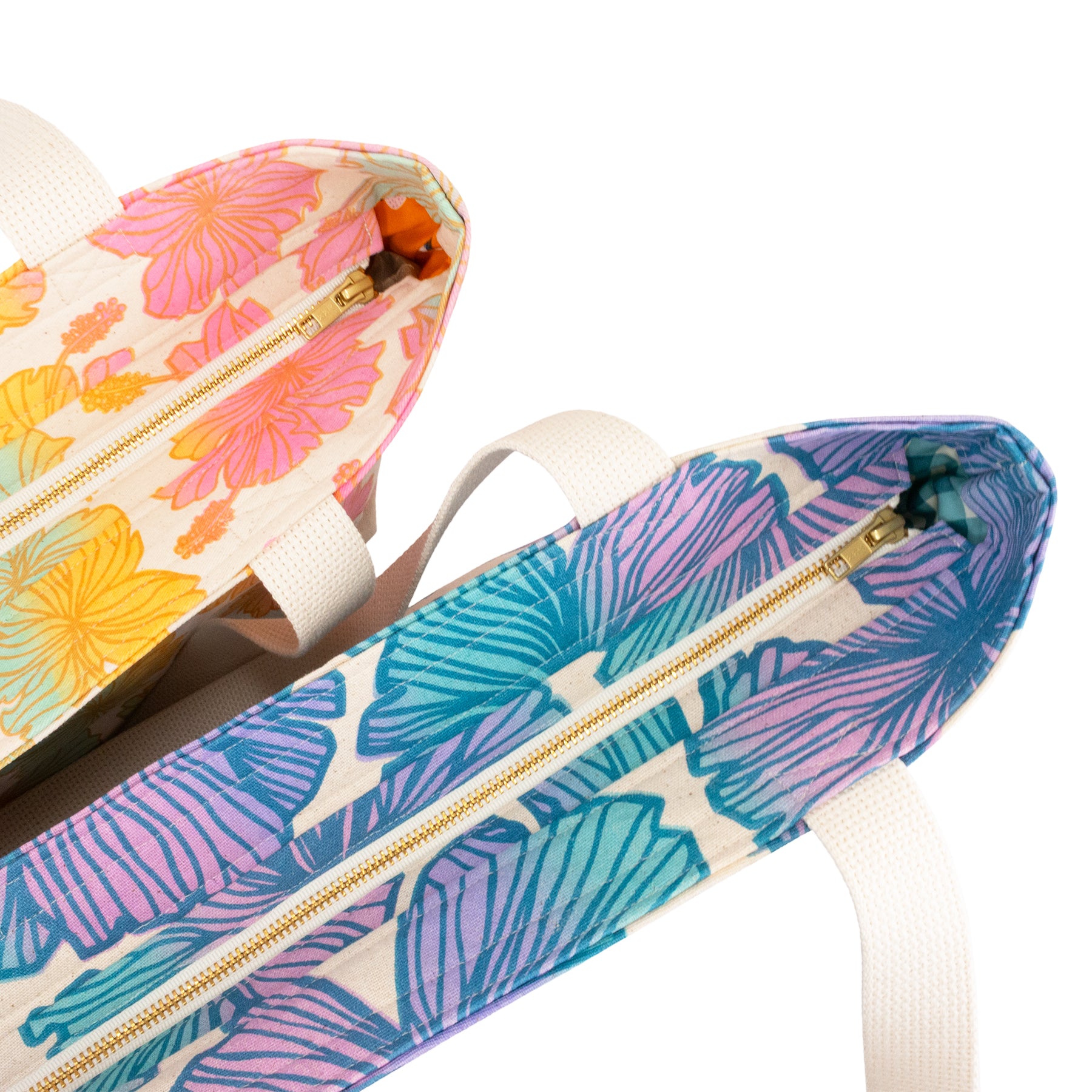 Beach Bag Tote Deluxe • Hibiscus • Copper over Bright Rainbow Ombre