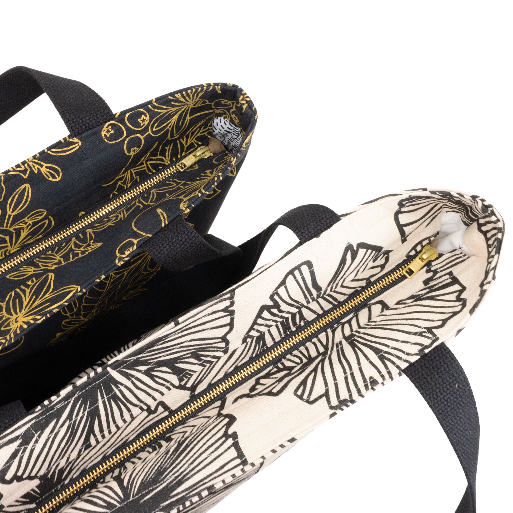 Beach Bag Tote Deluxe • Naupaka • Gold on Black Fabric