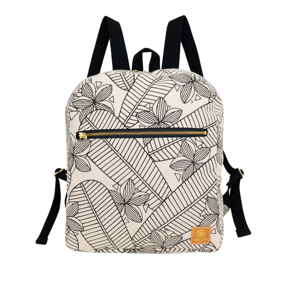 Backpack • Plumeria • Black on Natural Fabric