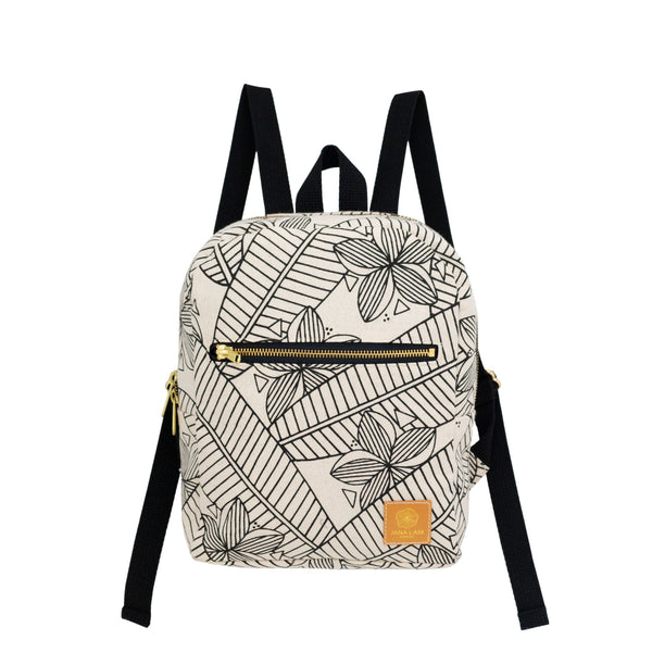 Mini Backpack • Plumeria • Black on Natural Fabric